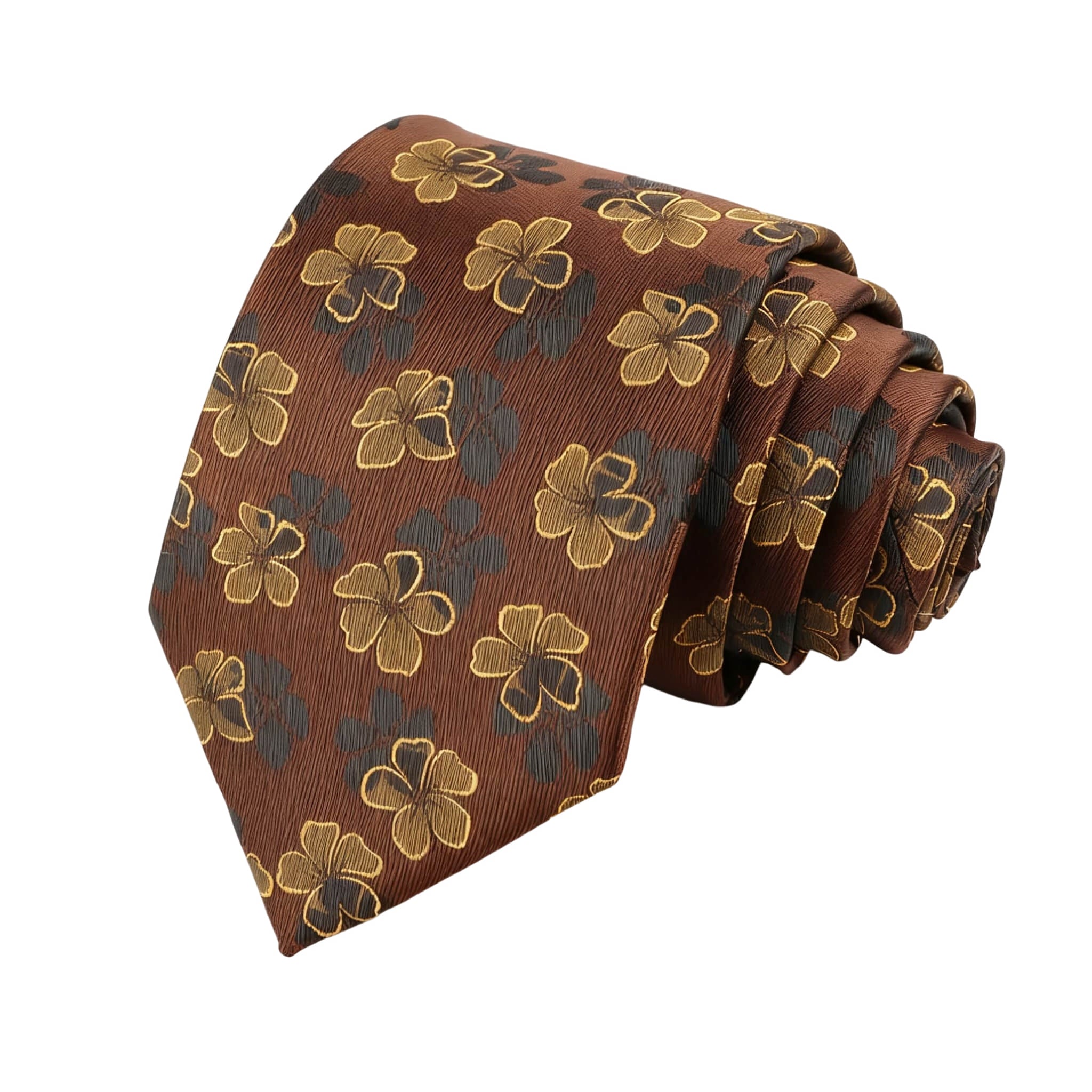 Brown Yellow Floral Necktie