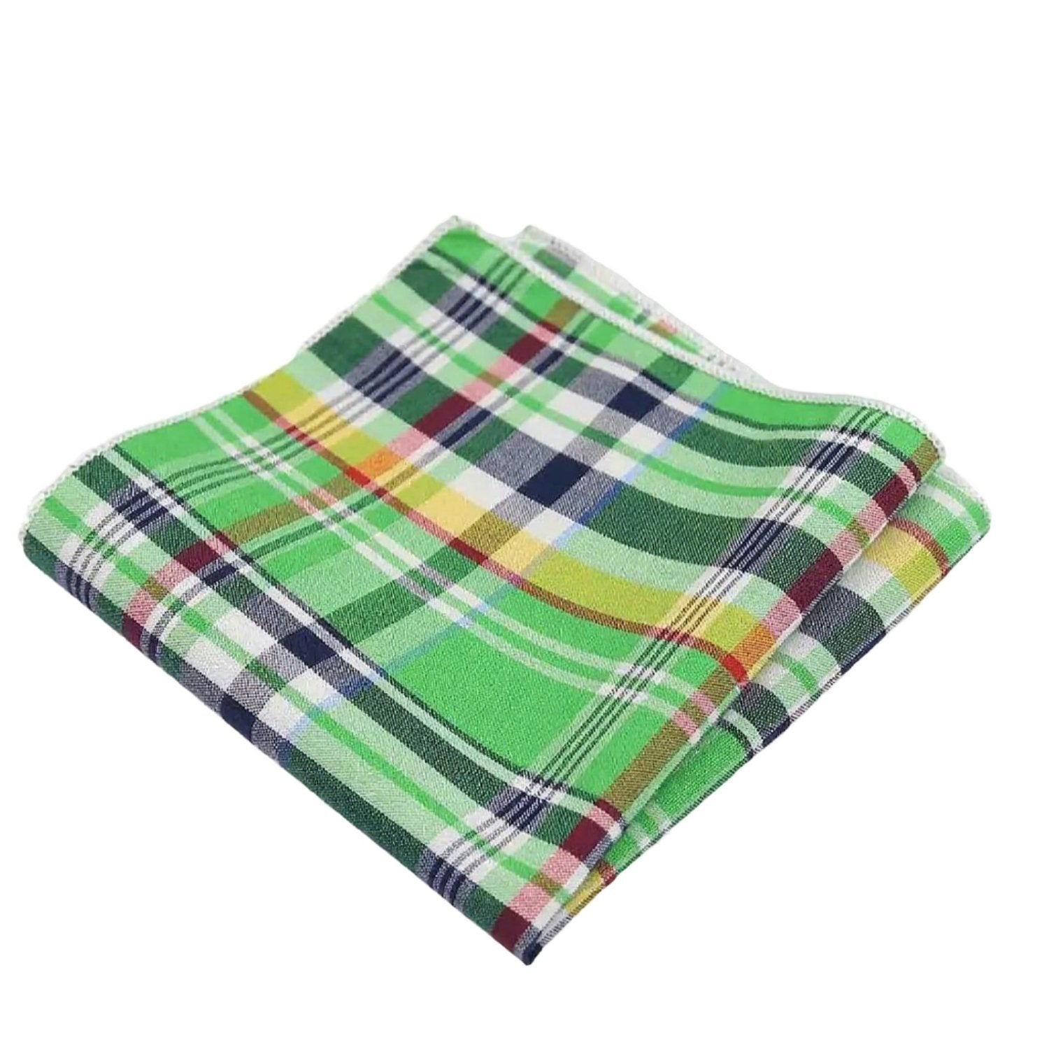 Green With Multicolor Plaid Pocket Square