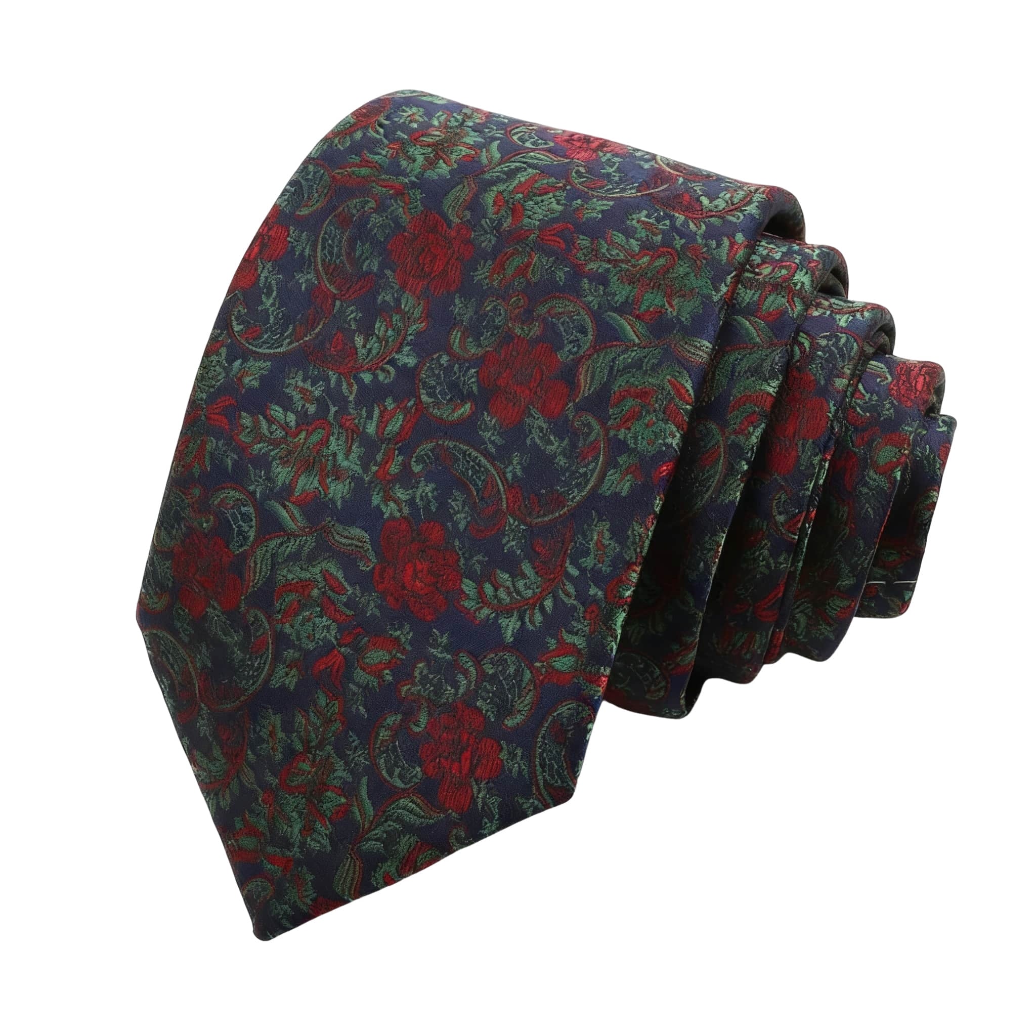 Navy Blue Red Floral Necktie