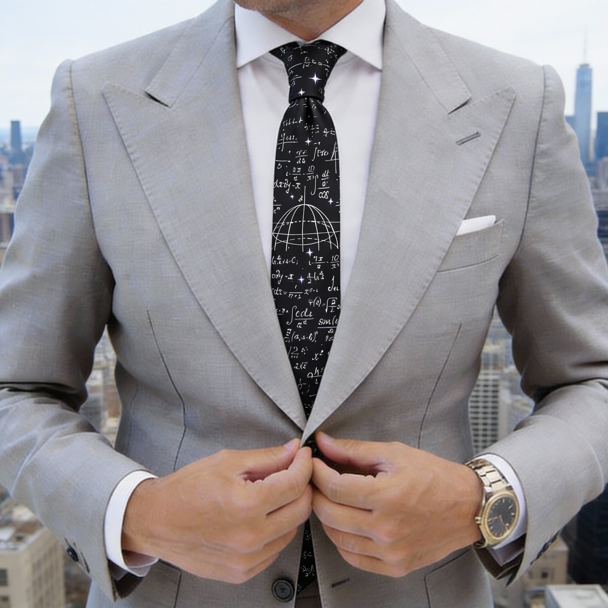 Black With White Math & Purple Stars Necktie