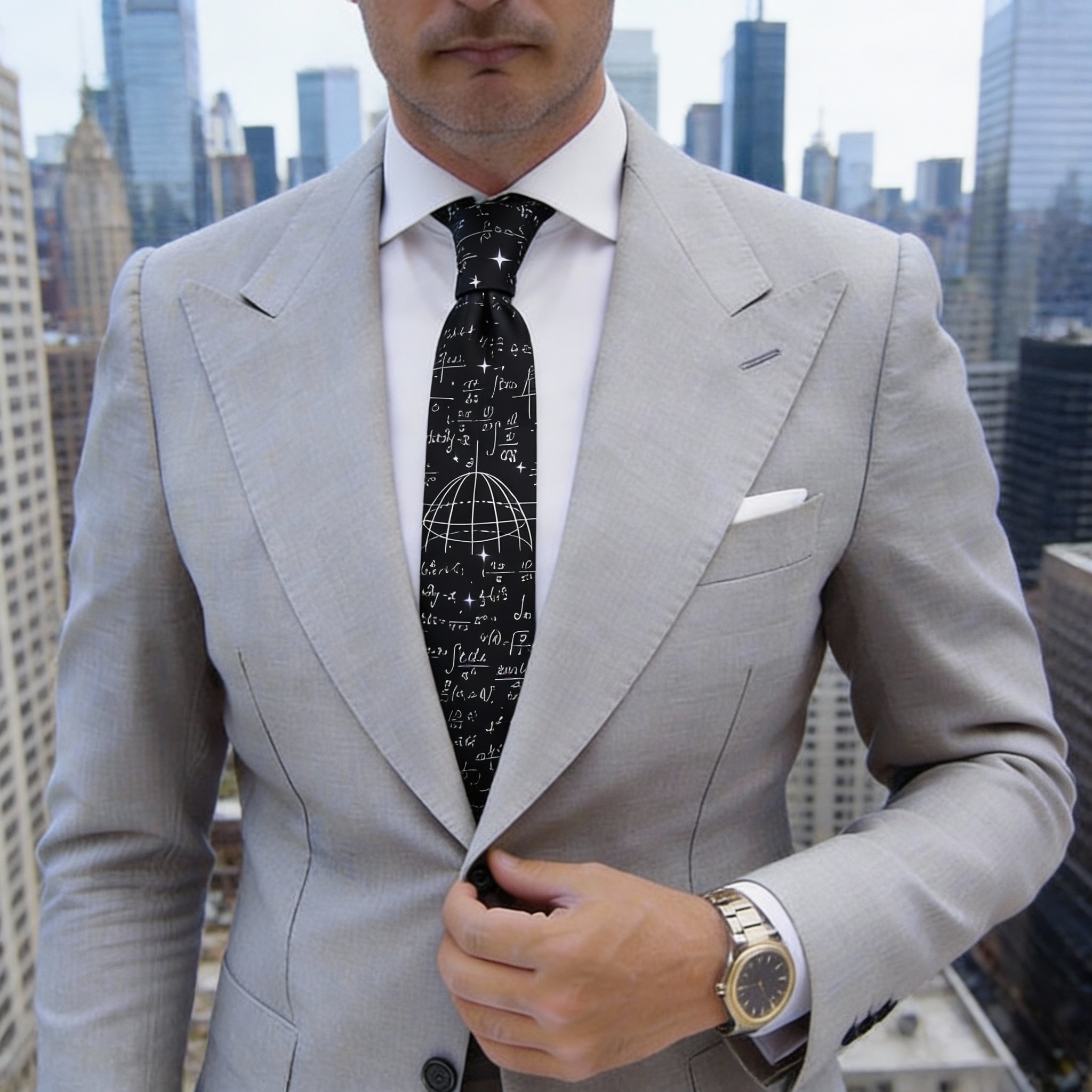 Black With White Math & Purple Stars Necktie