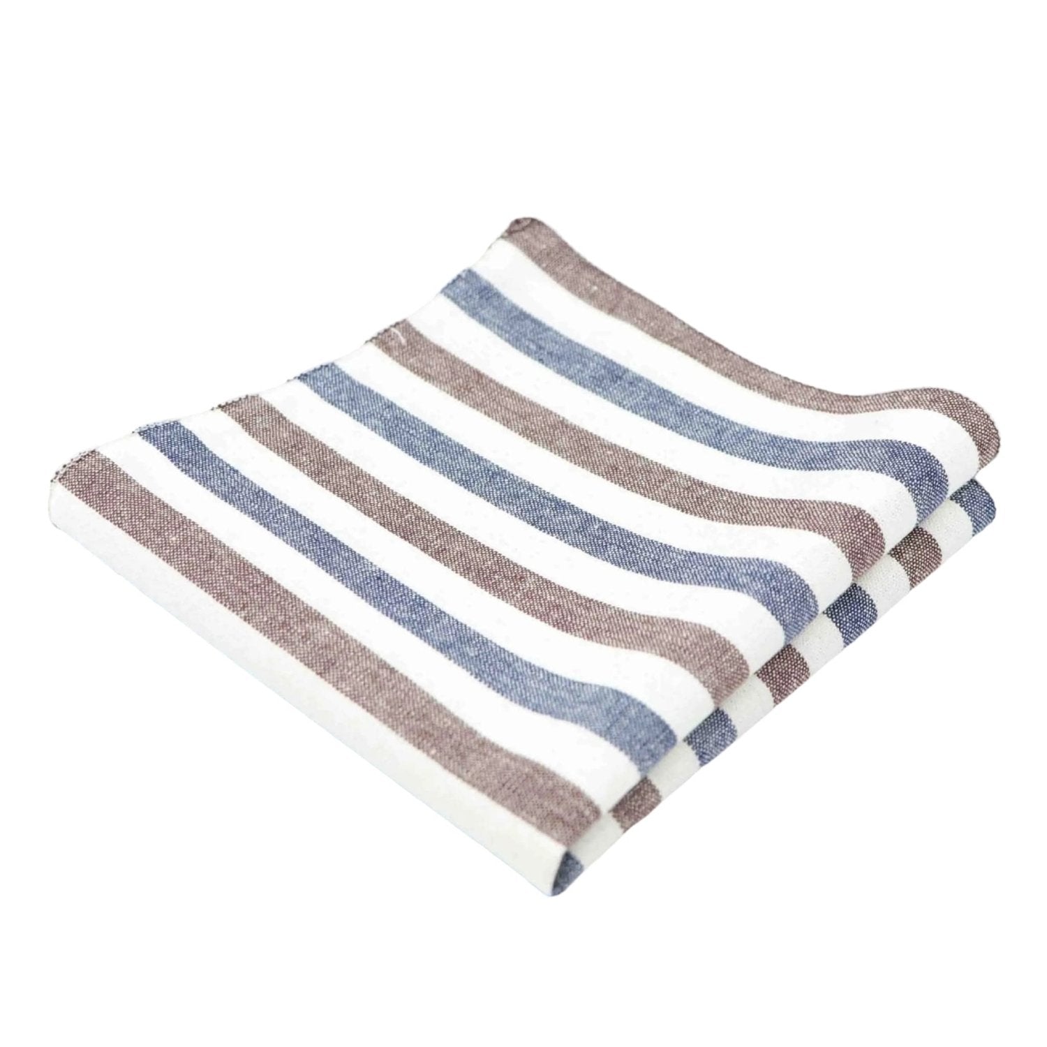 White With Brown Blue Striped Pocket Square