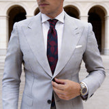 Navy Blue With Red Leaves Necktie