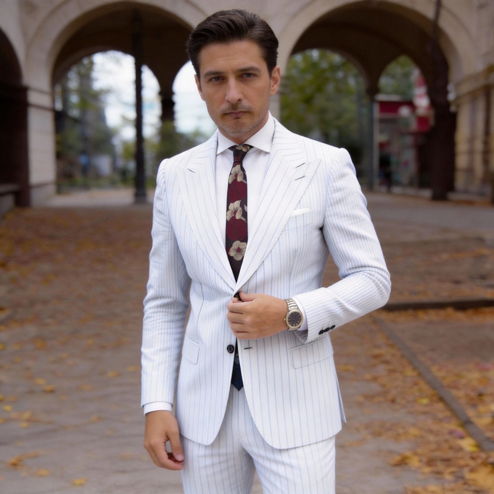 Dark Brown With Burgundy And Beige Floral Necktie