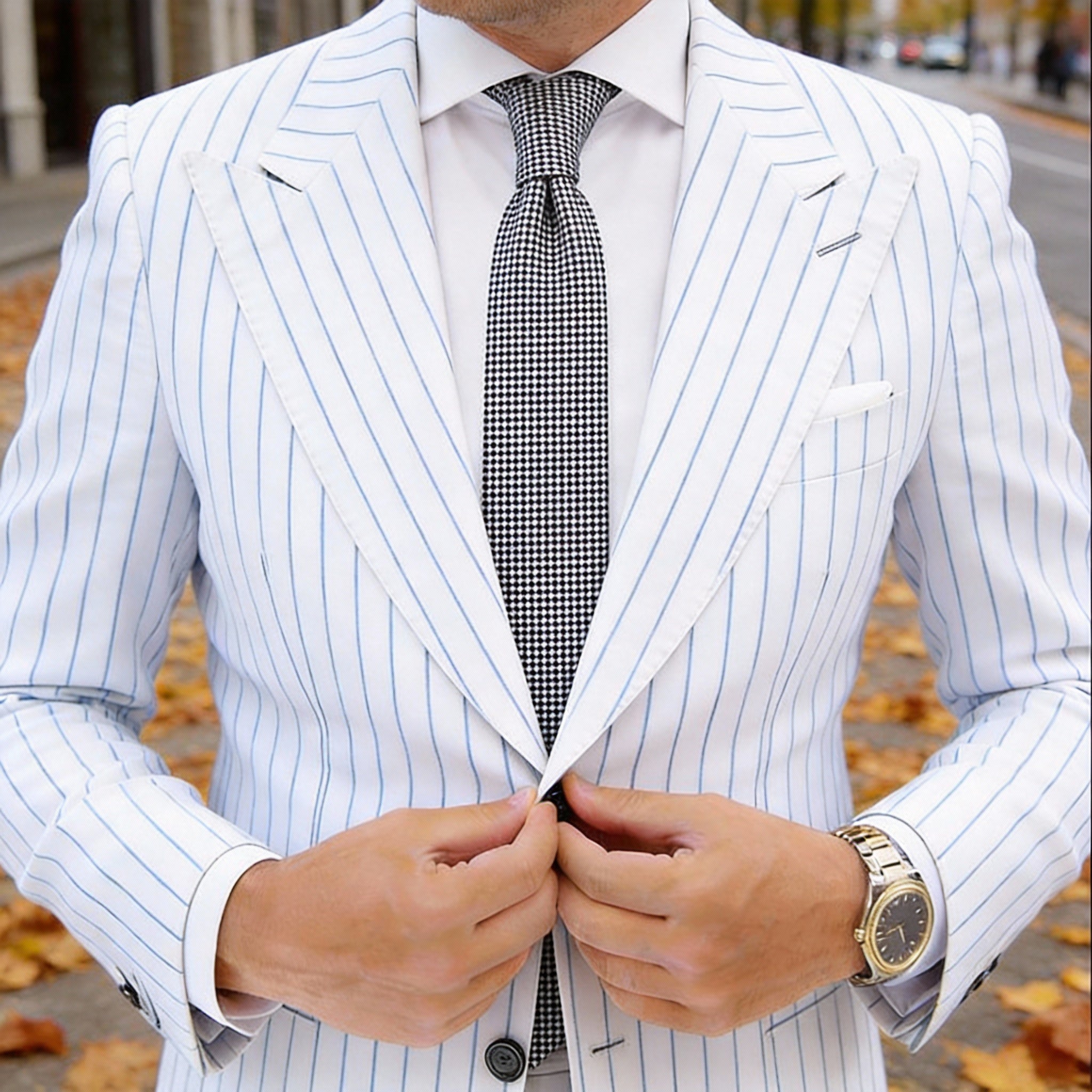 Gray With Black And White Small Check Necktie