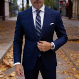 Dark Blue With Blue And White Striped Necktie