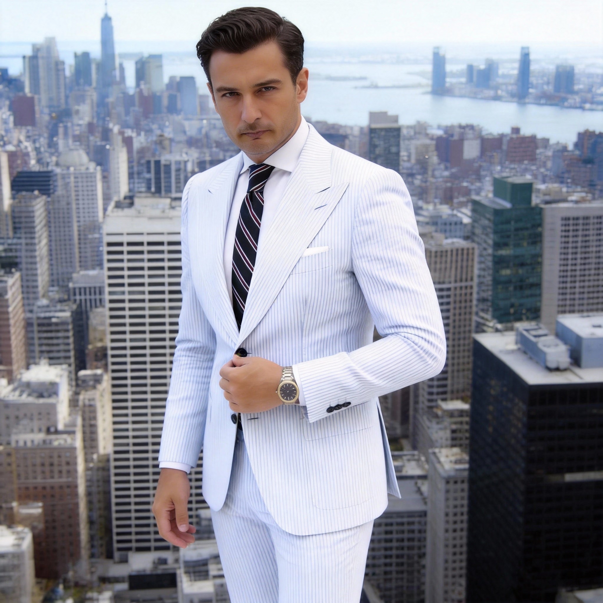 Black With Maroon And White Striped Necktie
