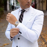 Black With Maroon And White Striped Necktie