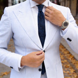 Black With Maroon And White Striped Necktie