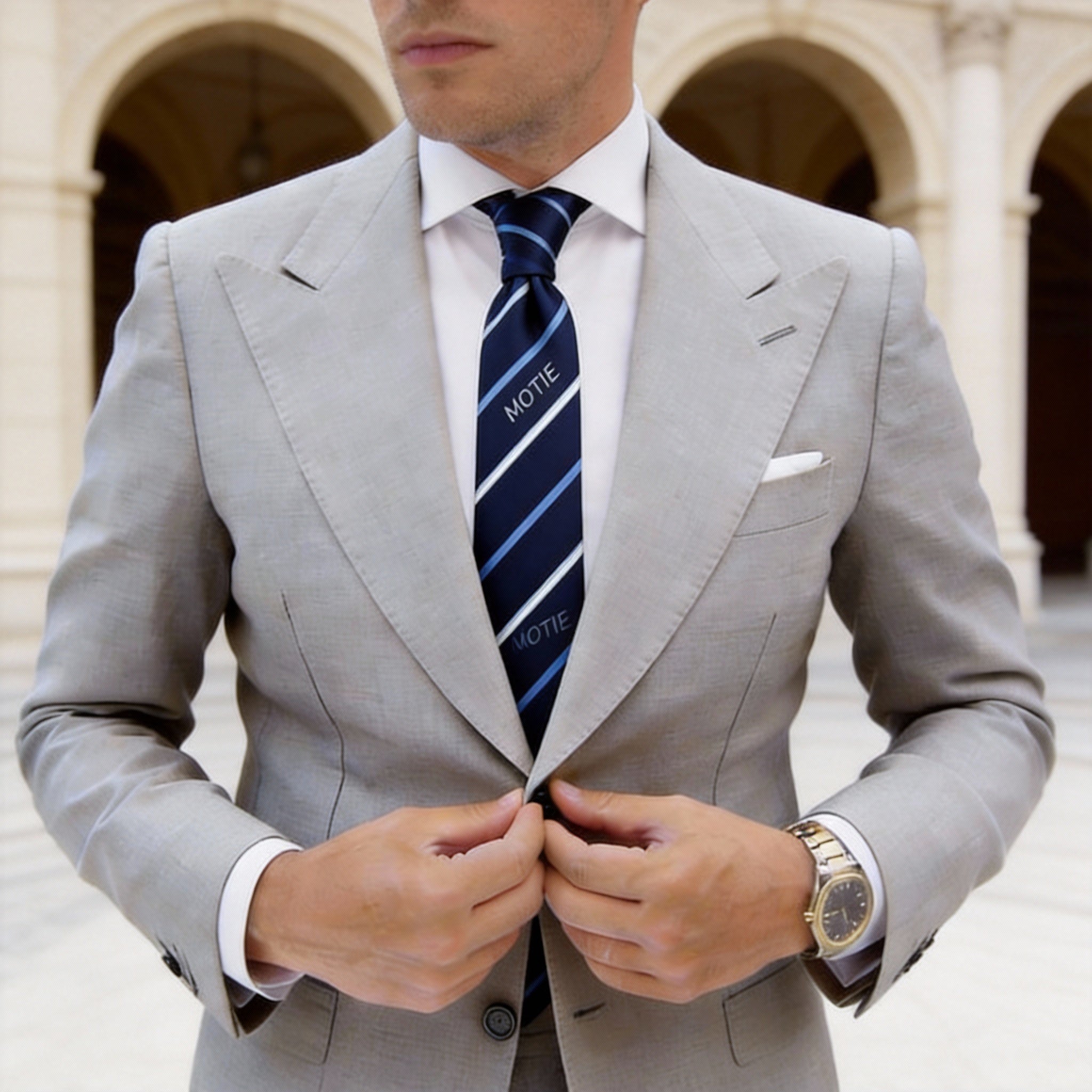 Blue With Light Blue White Striped Necktie