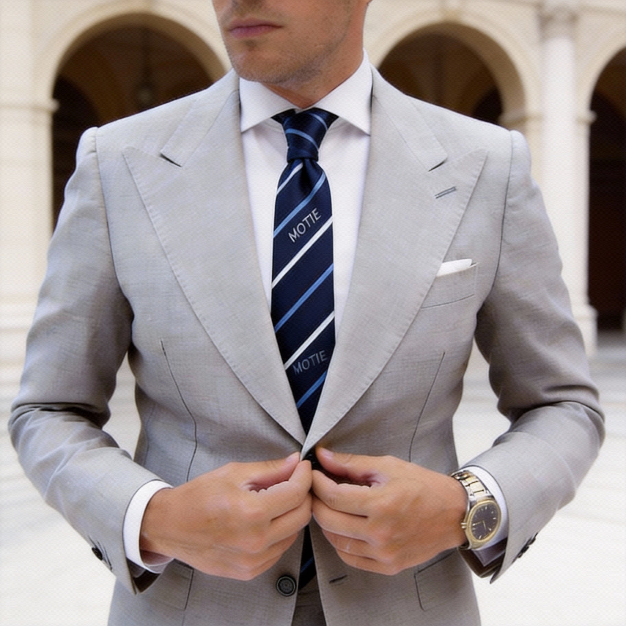 Blue With Light Blue White Striped Necktie