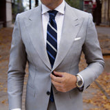 Blue With White Light Blue Stripes Necktie