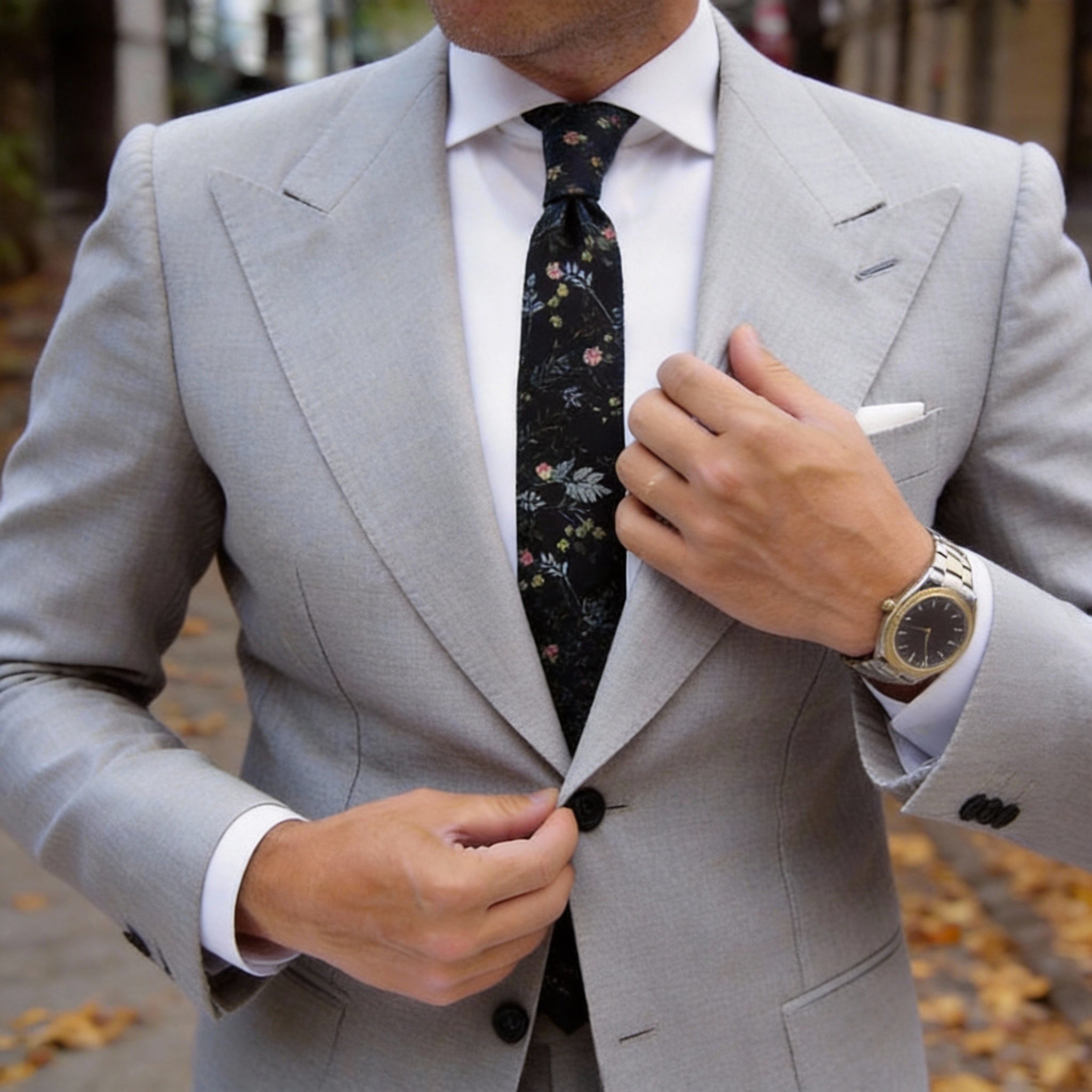 Black Floral Necktie