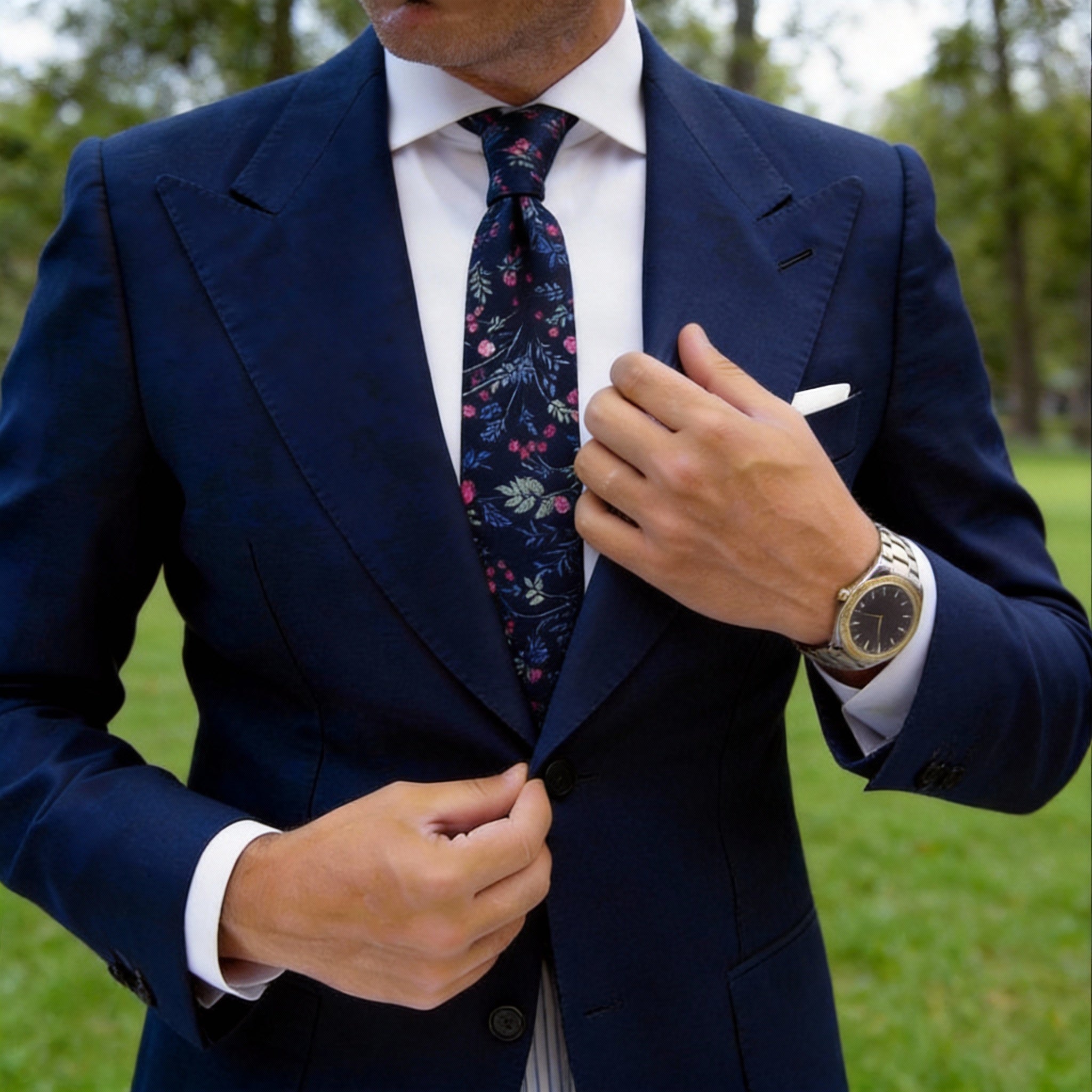 Black With Green Floral Necktie