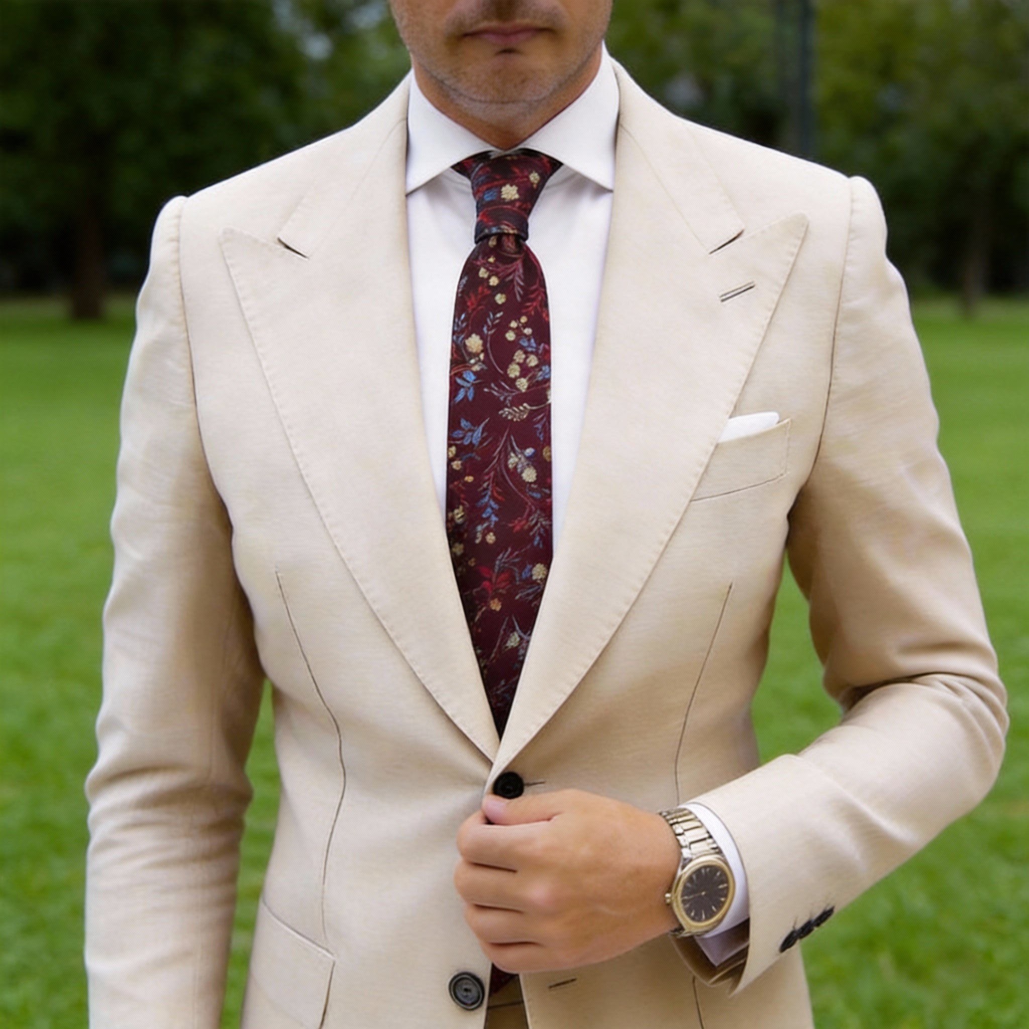 Dark Red With Multicolor Floral Necktie