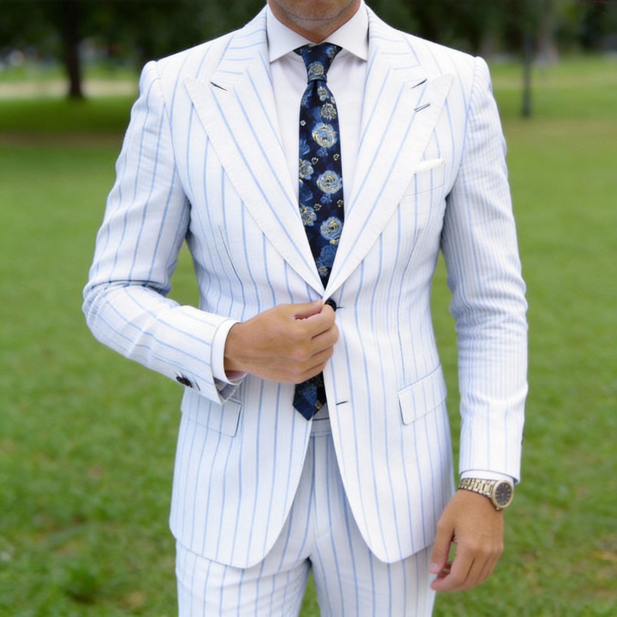 Black With Blue & Gold Floral Necktie