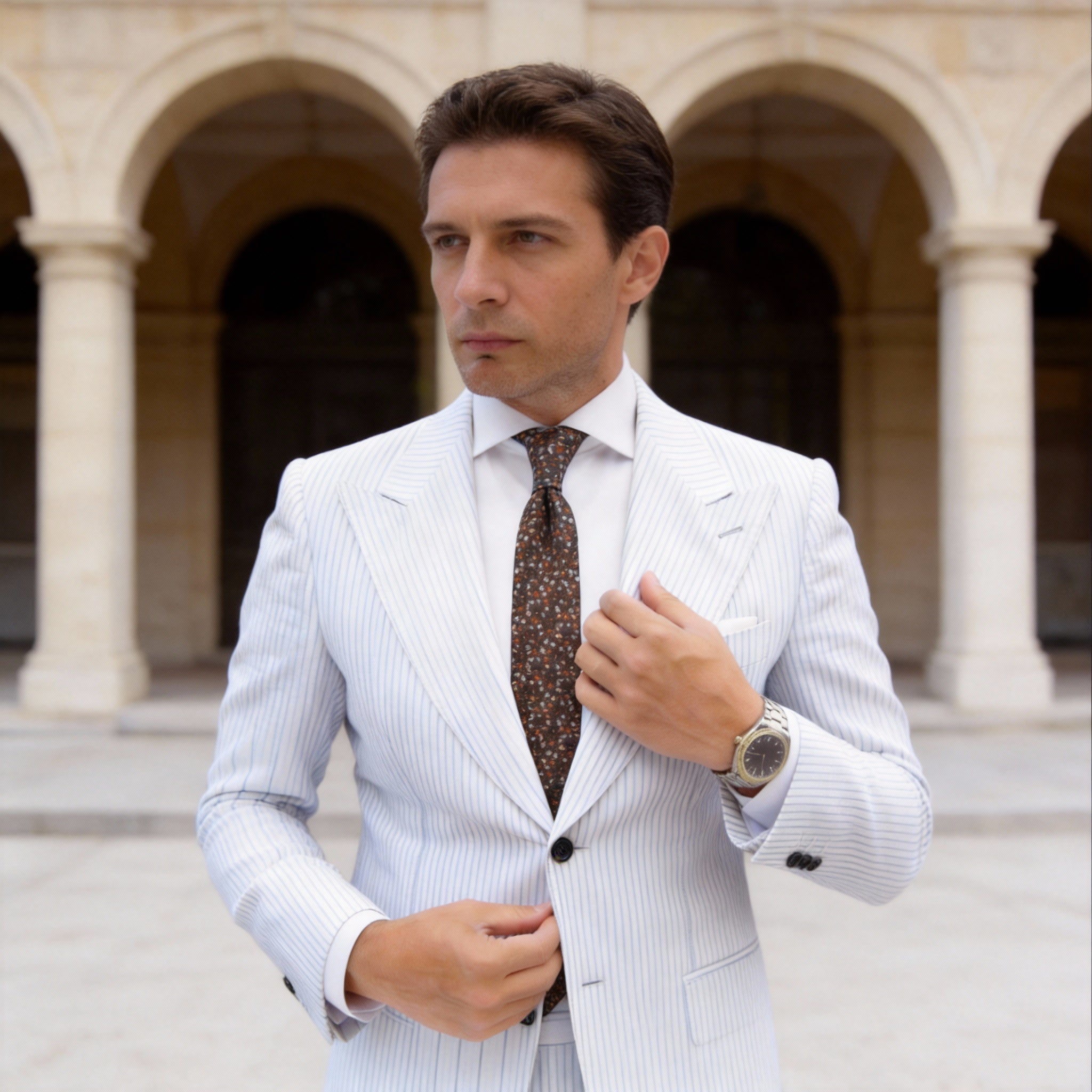 Brown With Orange Floral Necktie