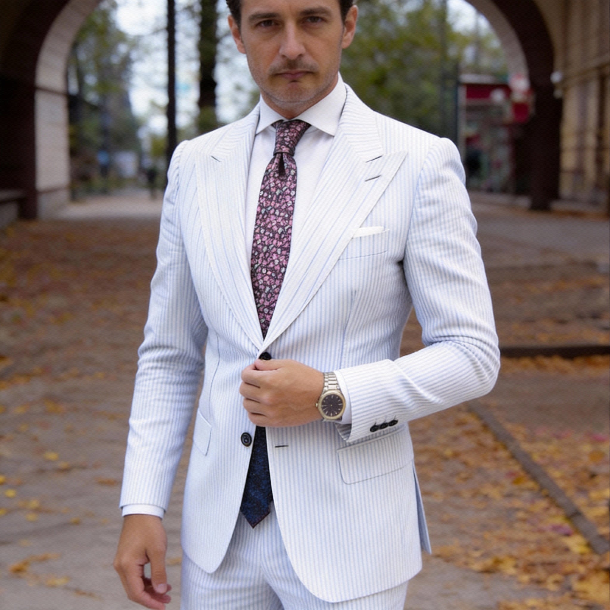 Dark Brown with Pink White Floral Necktie