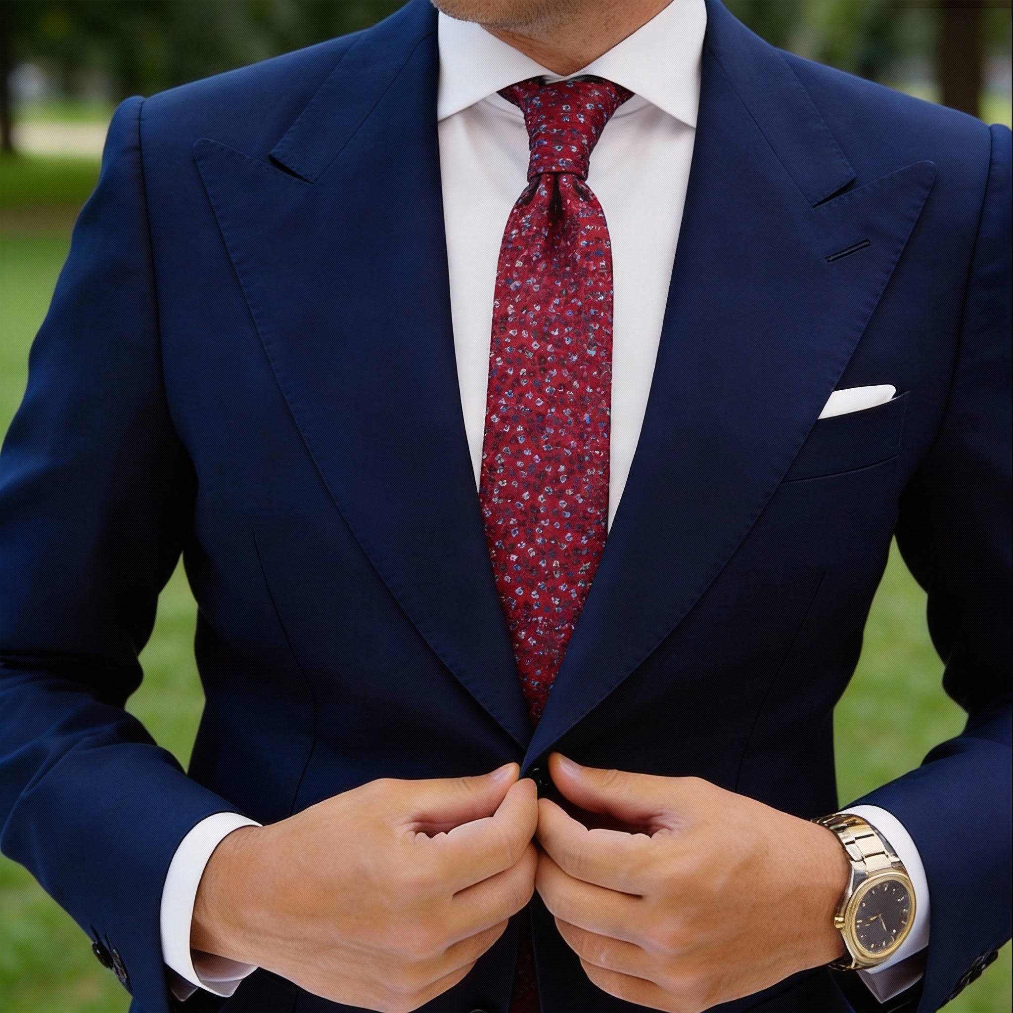 Red With White Floral Necktie