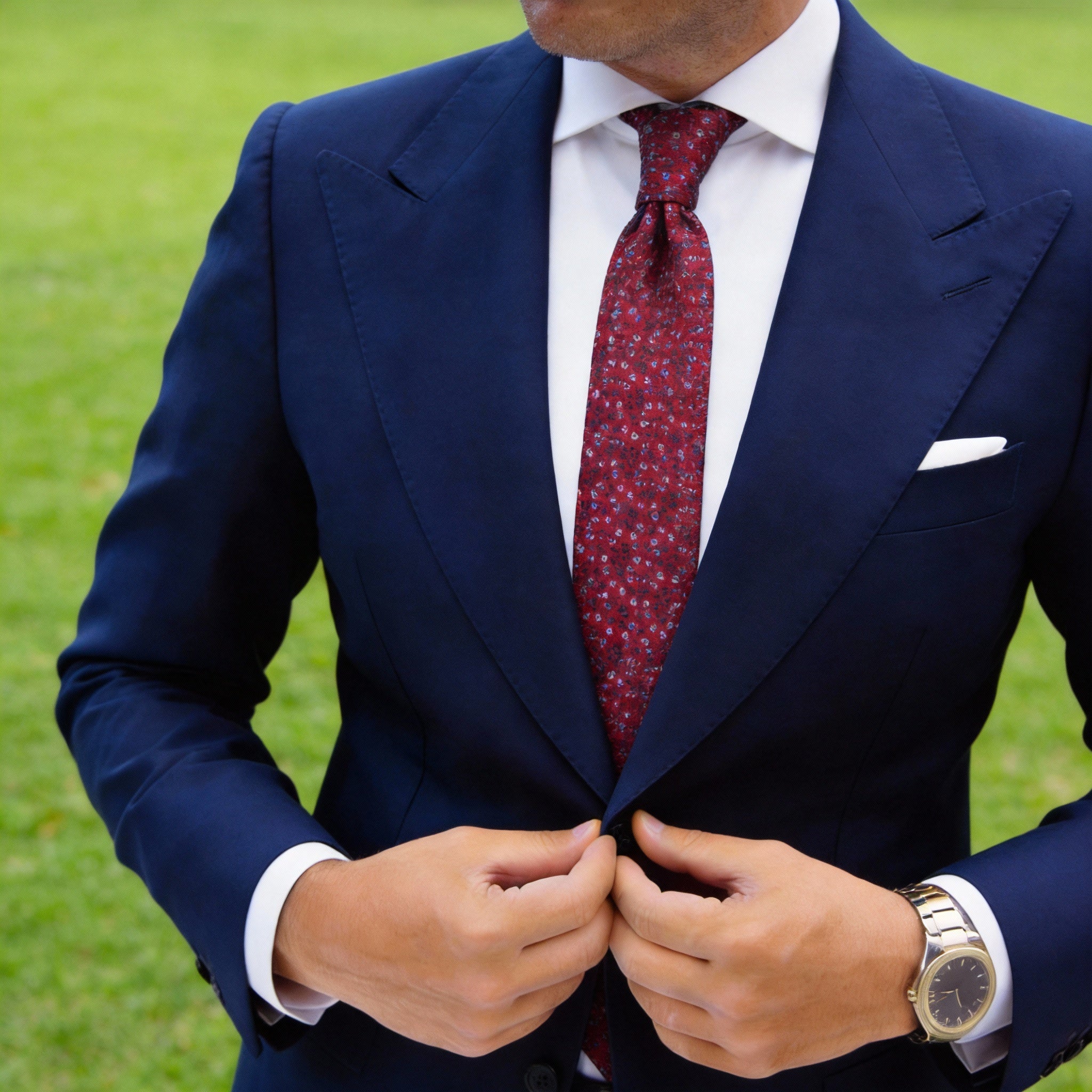 Red With White Floral Necktie