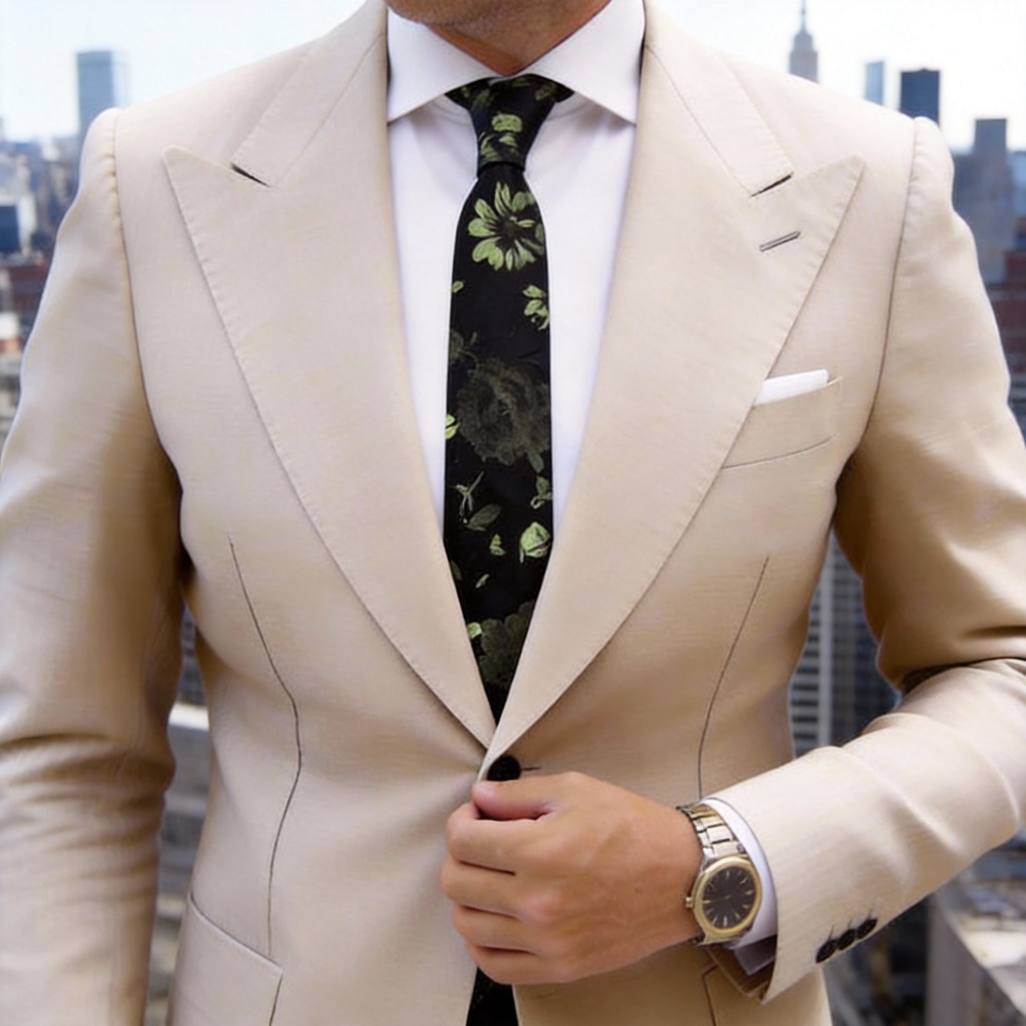 Black With Green Floral Necktie