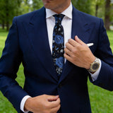Black With Blue Floral Necktie