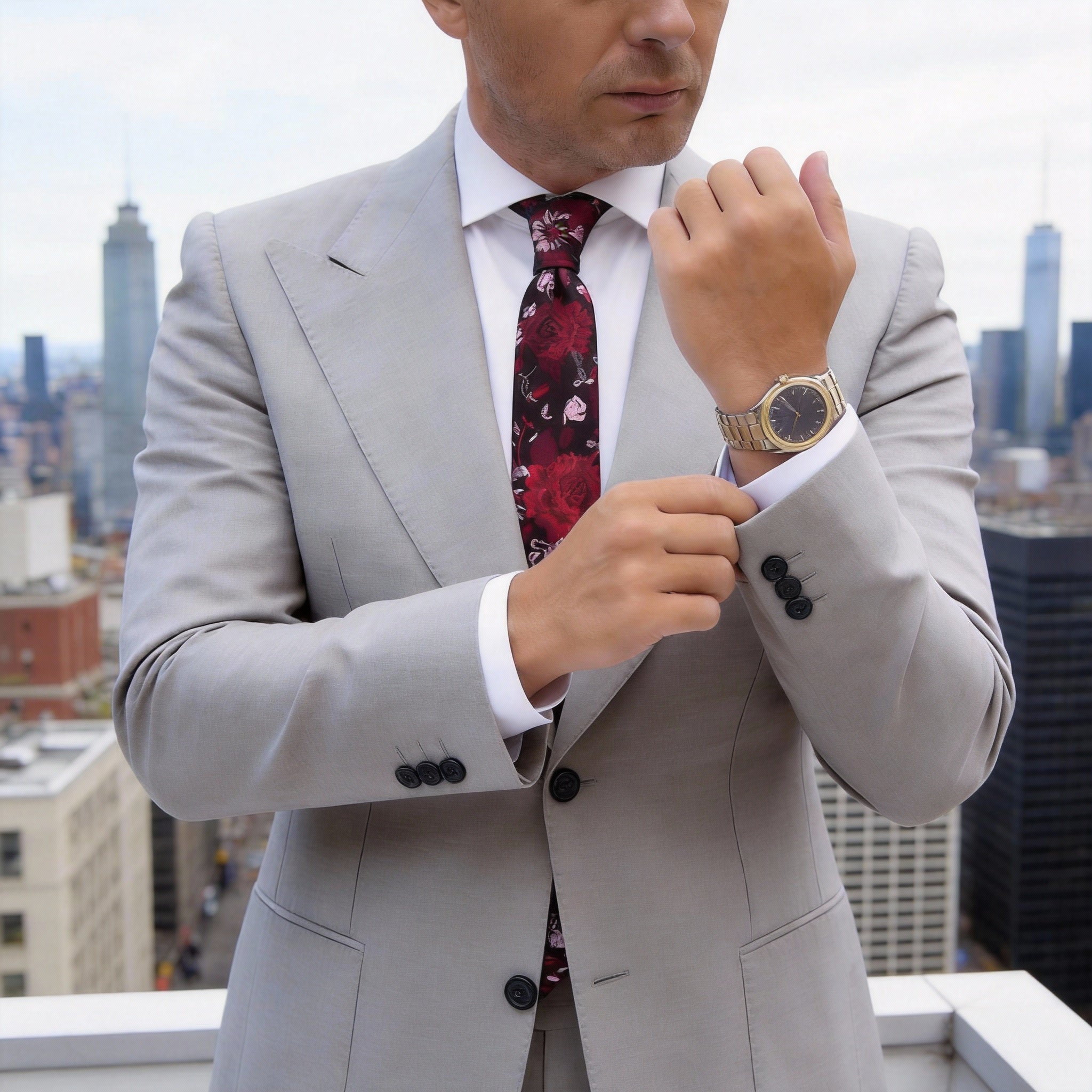 Black With Red Floral Necktie