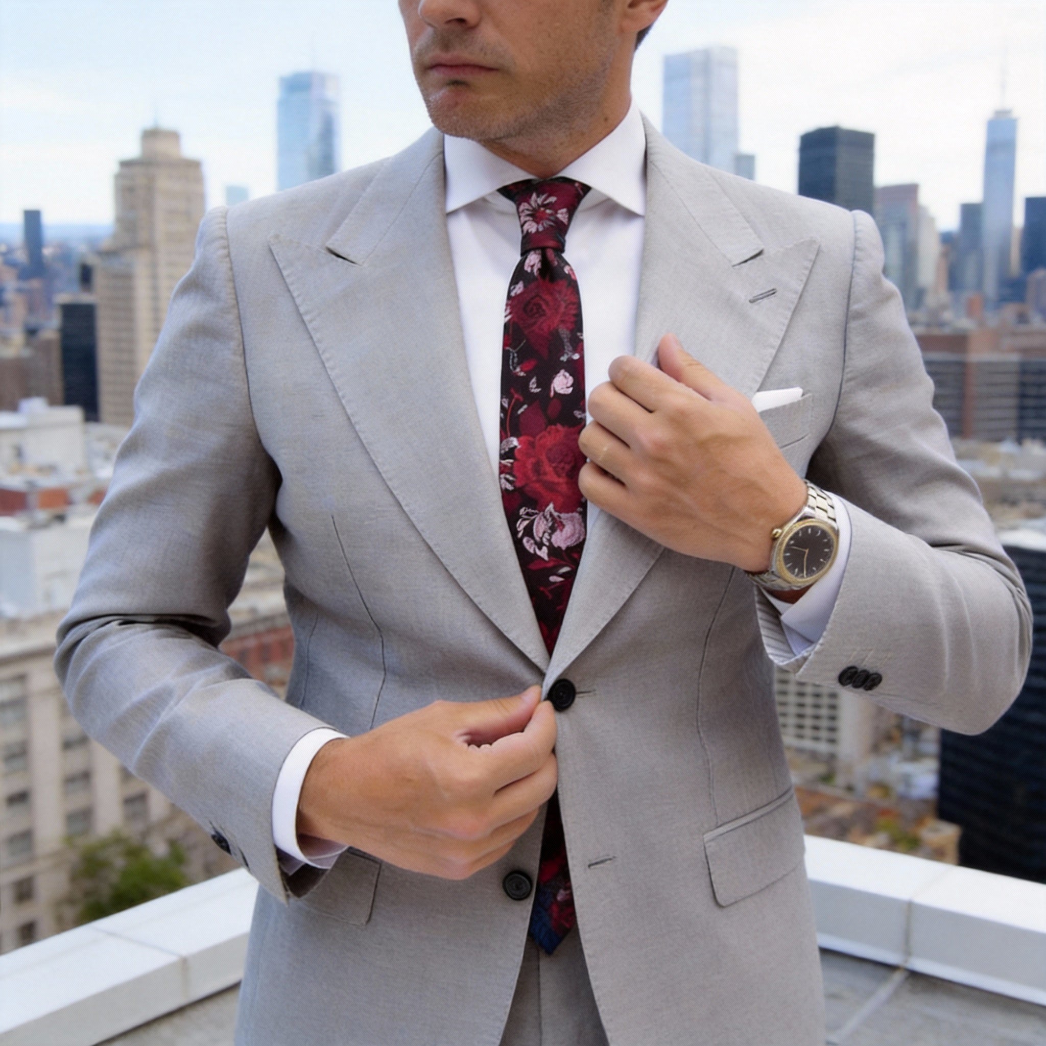 Black With Red Floral Necktie