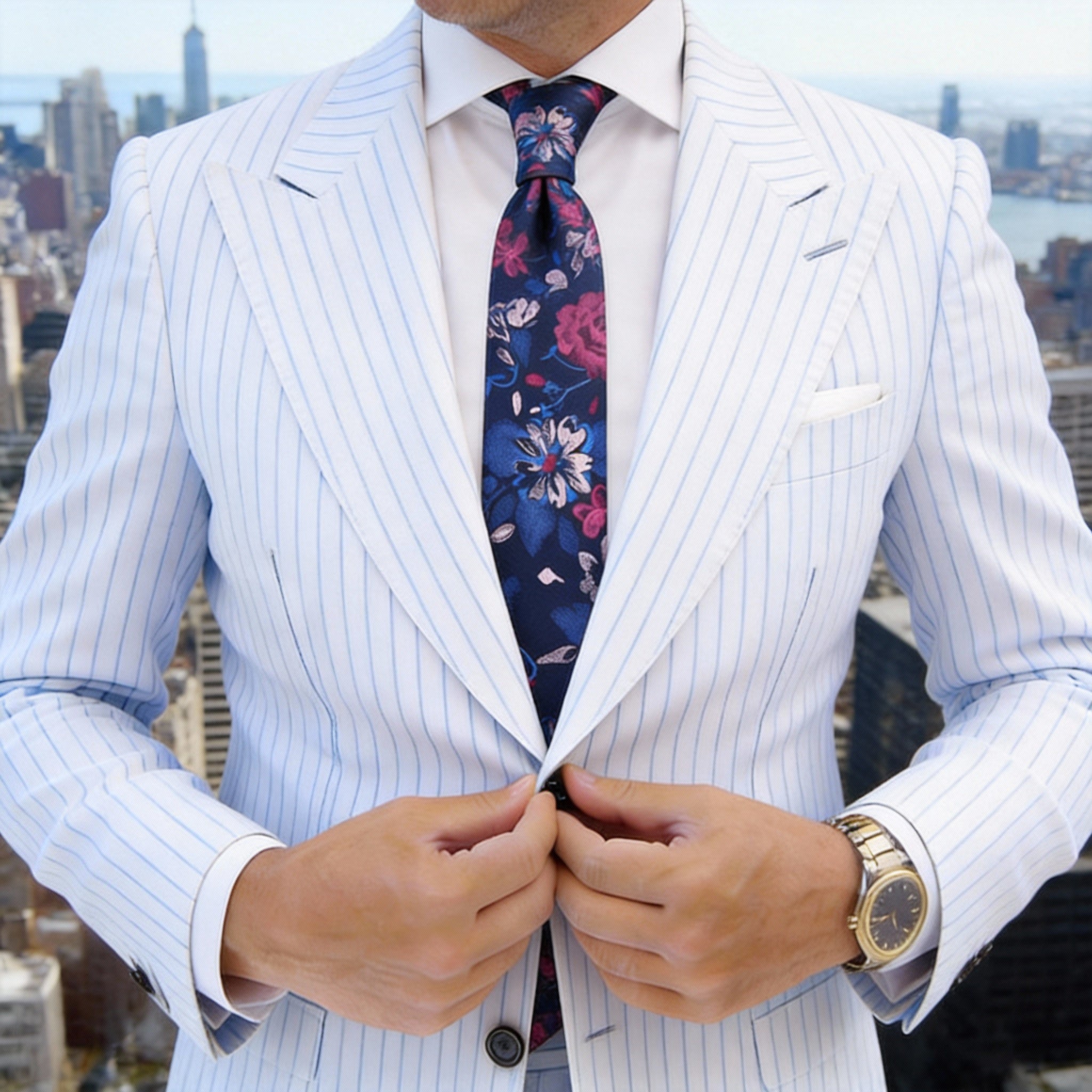 Dark Blue With Pink Floral Necktie