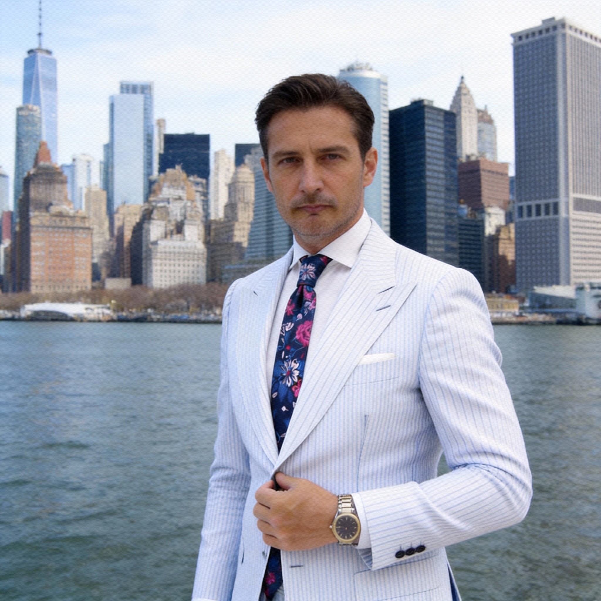 Dark Blue With Pink Floral Necktie