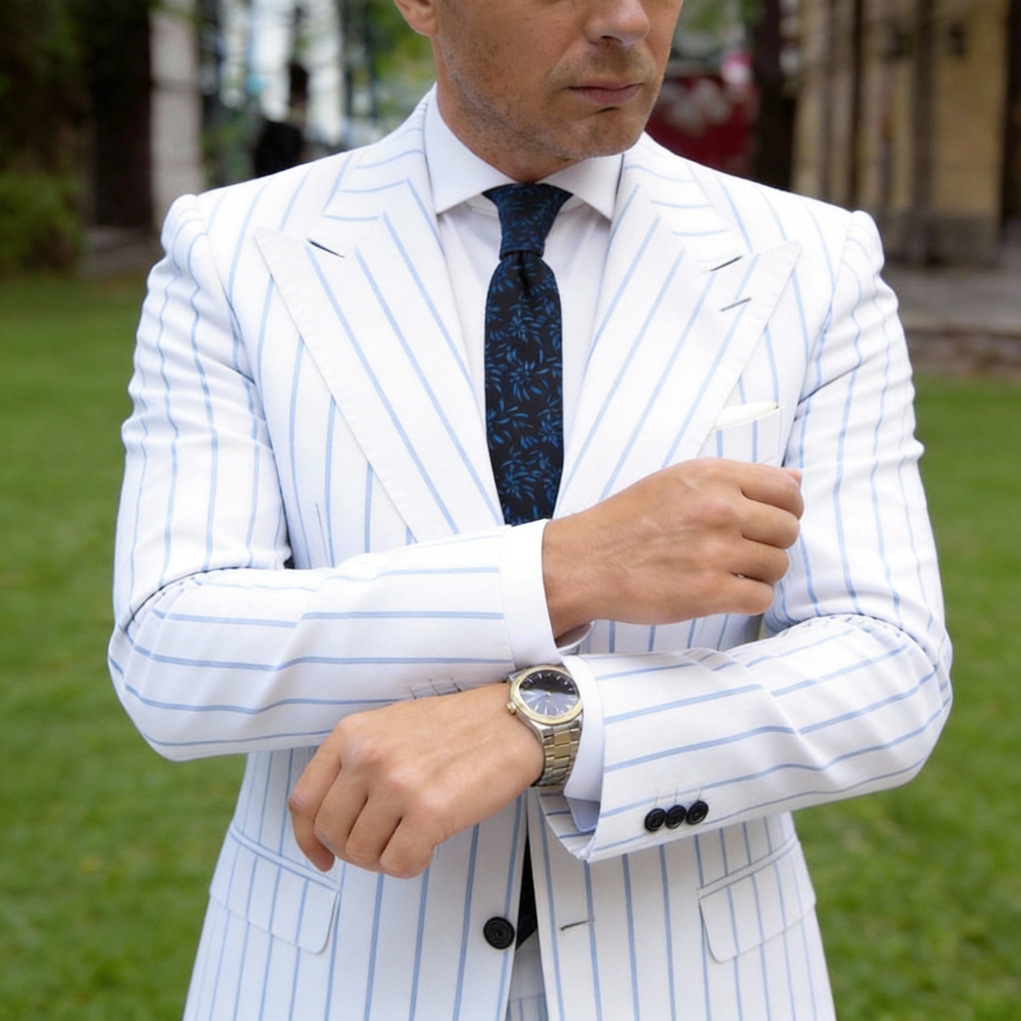 Black With Blue Floral Necktie