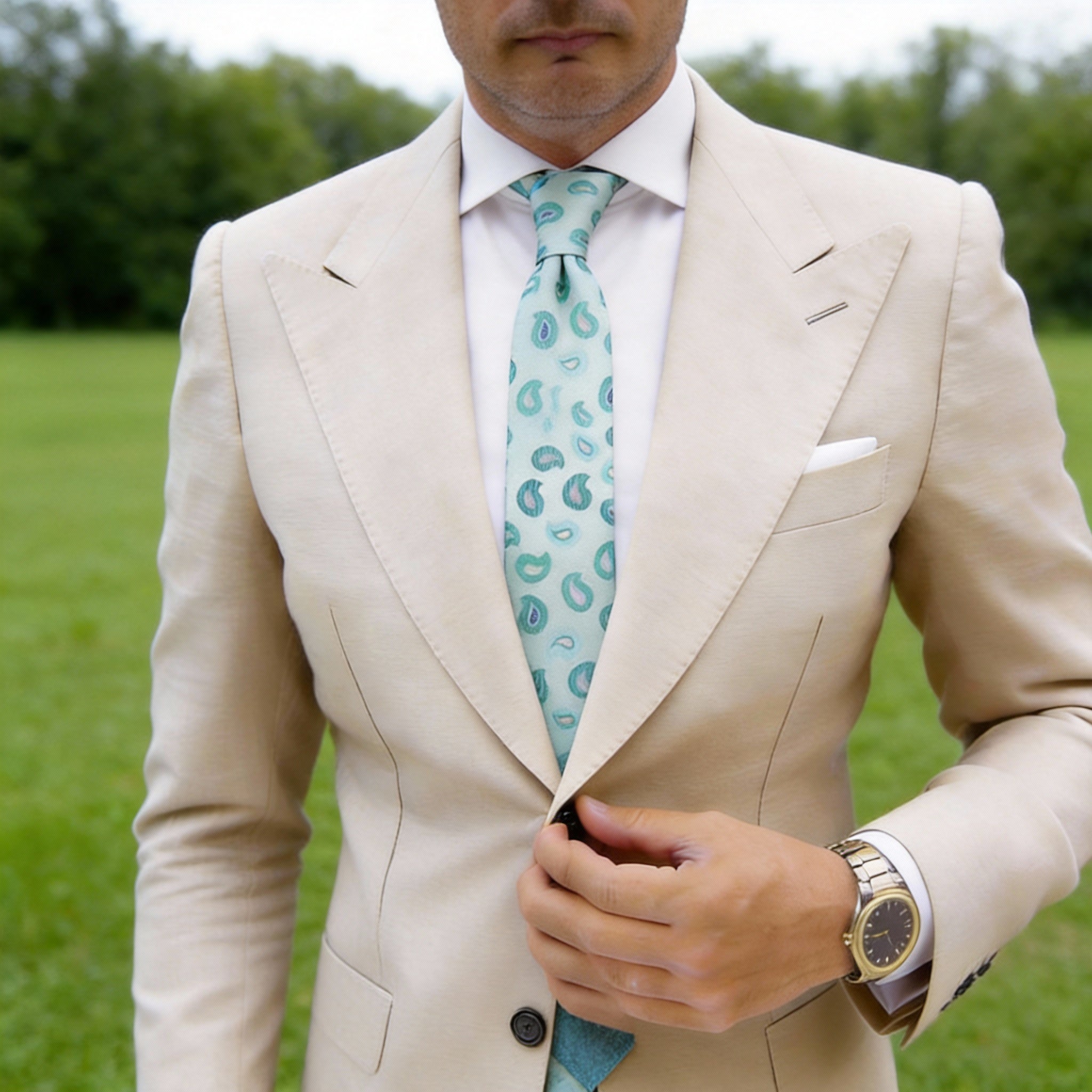 Light Blue Necktie With Turquoise Paisley