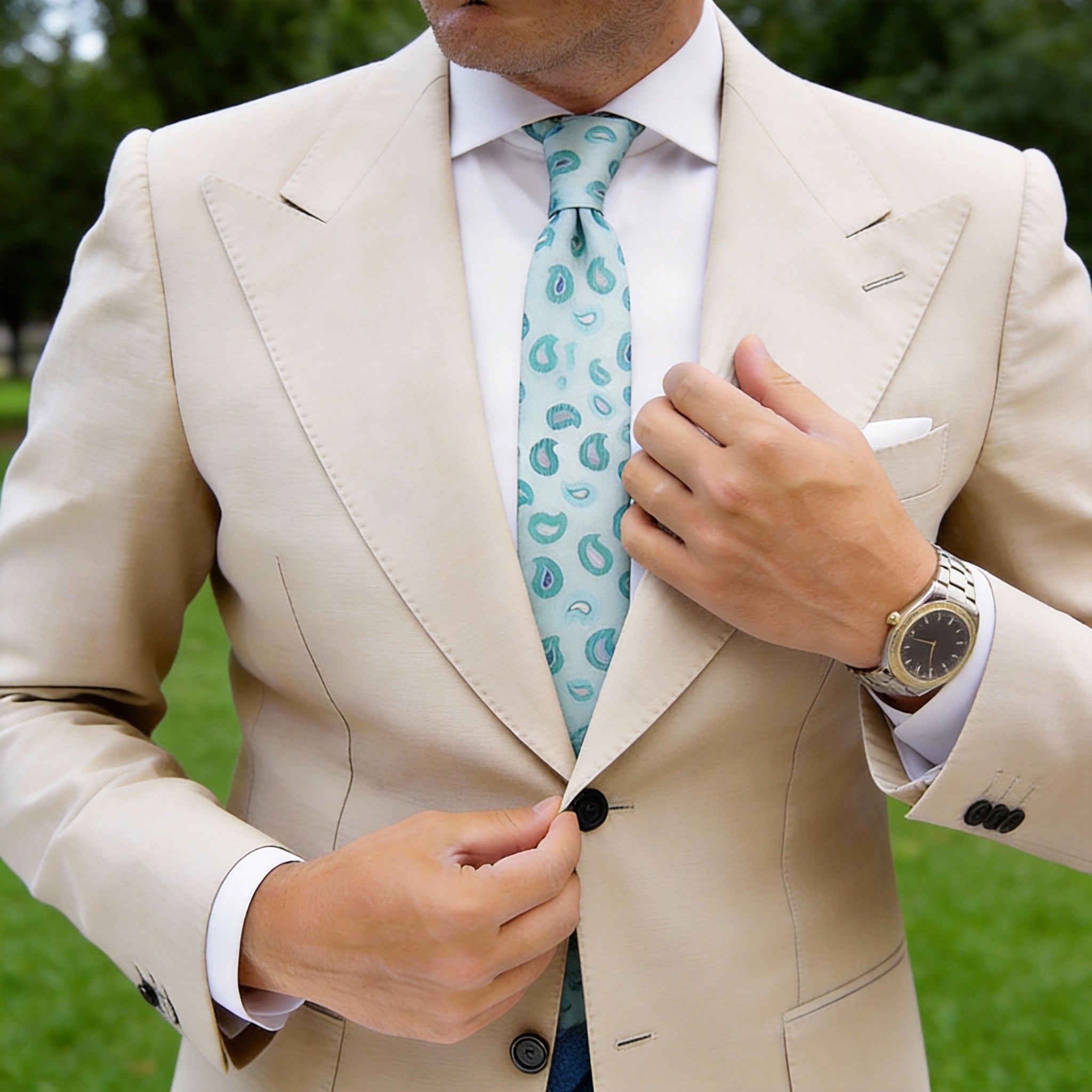 Light Blue Necktie With Turquoise Paisley