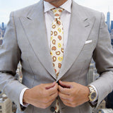 Beige Necktie With Brown And Yellow Paisley Pattern