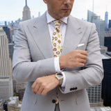 Beige Necktie With Brown And Yellow Paisley Pattern