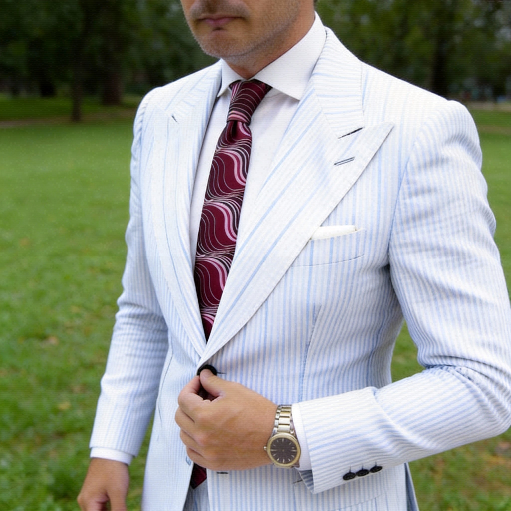 Red With Pink And Black Wavy Stripes Necktie