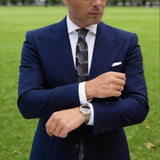 Black With White Wavy Lines Necktie