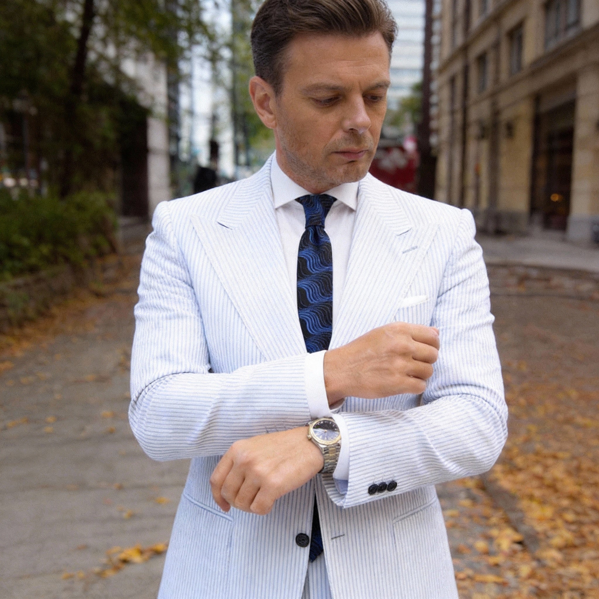 Black With Blue Wave Necktie