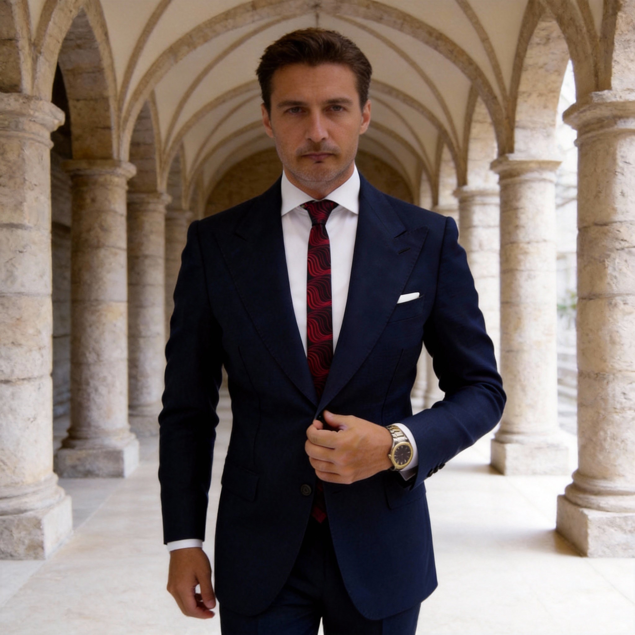 Black with Red Waves Necktie