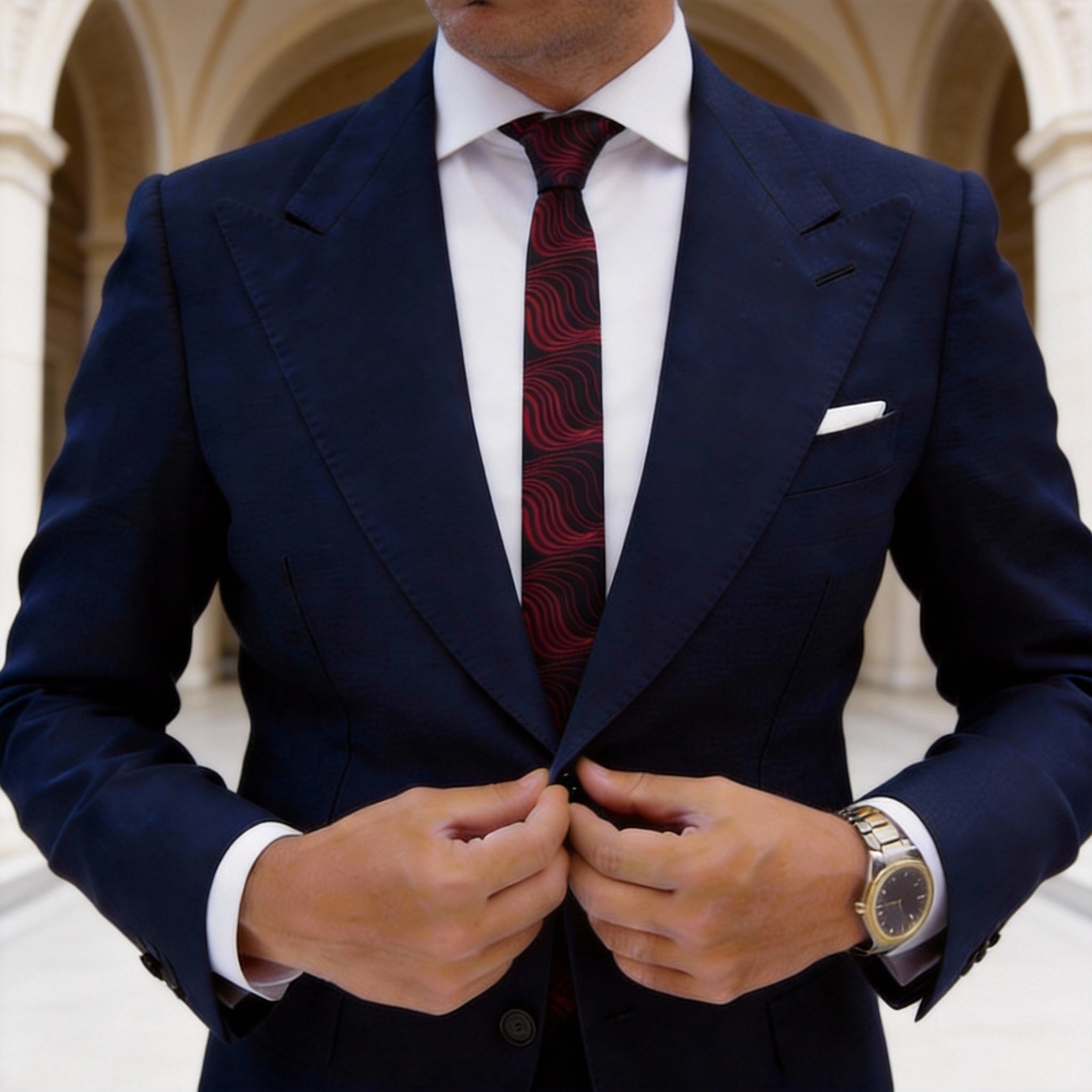 Black with Red Waves Necktie