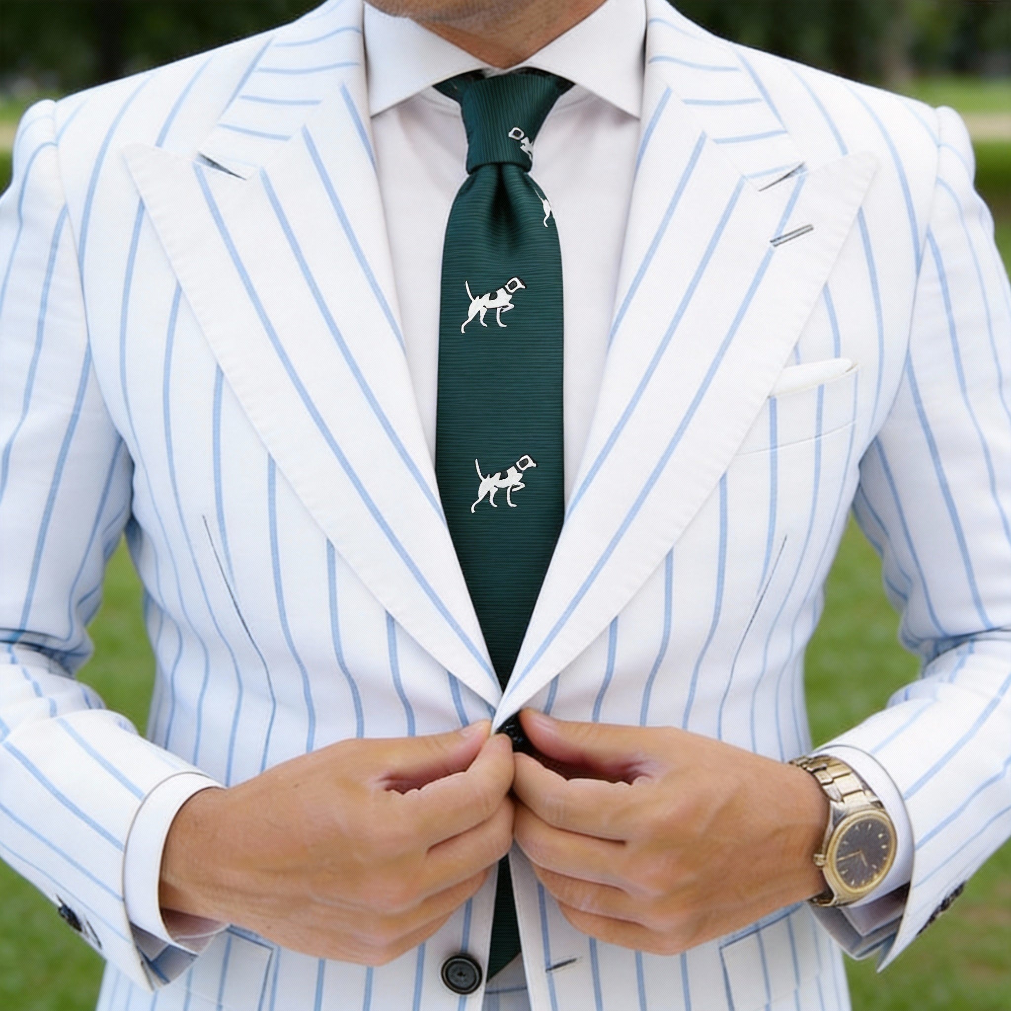 Dark Green with White Dog Necktie