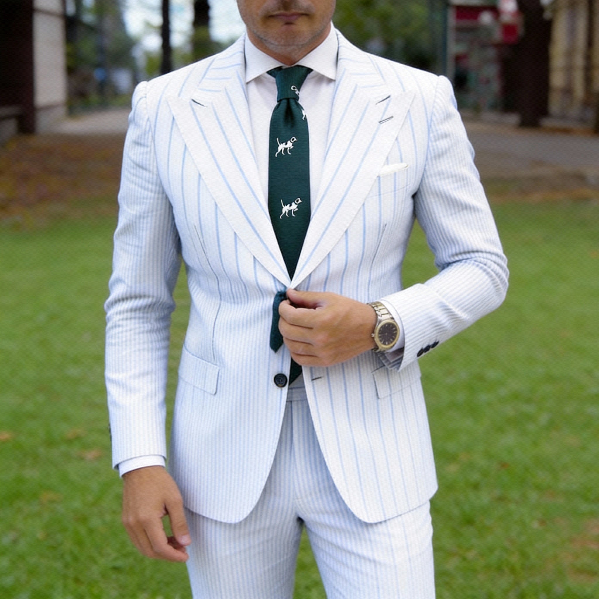 Dark Green with White Dog Necktie