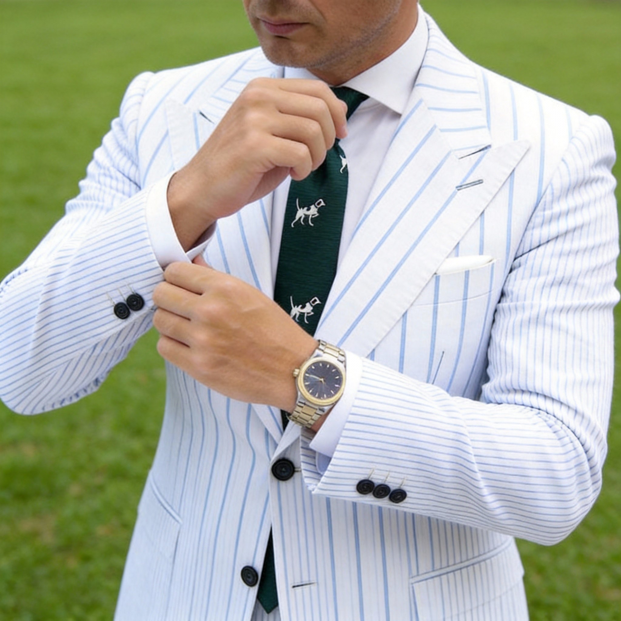 Dark Green with White Dog Necktie