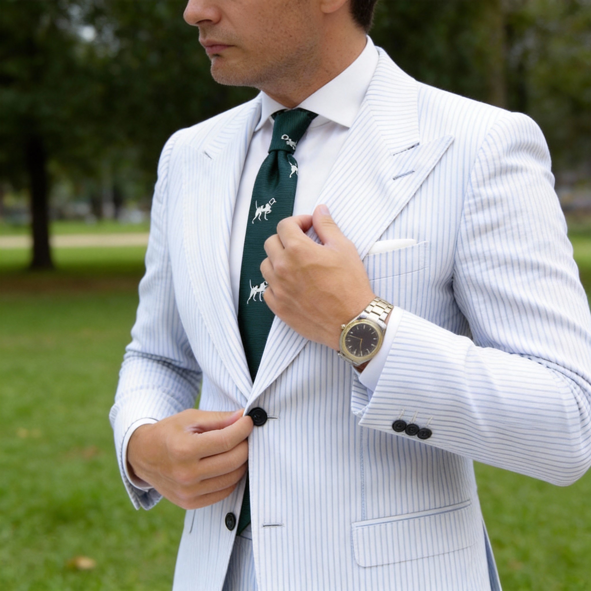 Dark Green with White Dog Necktie