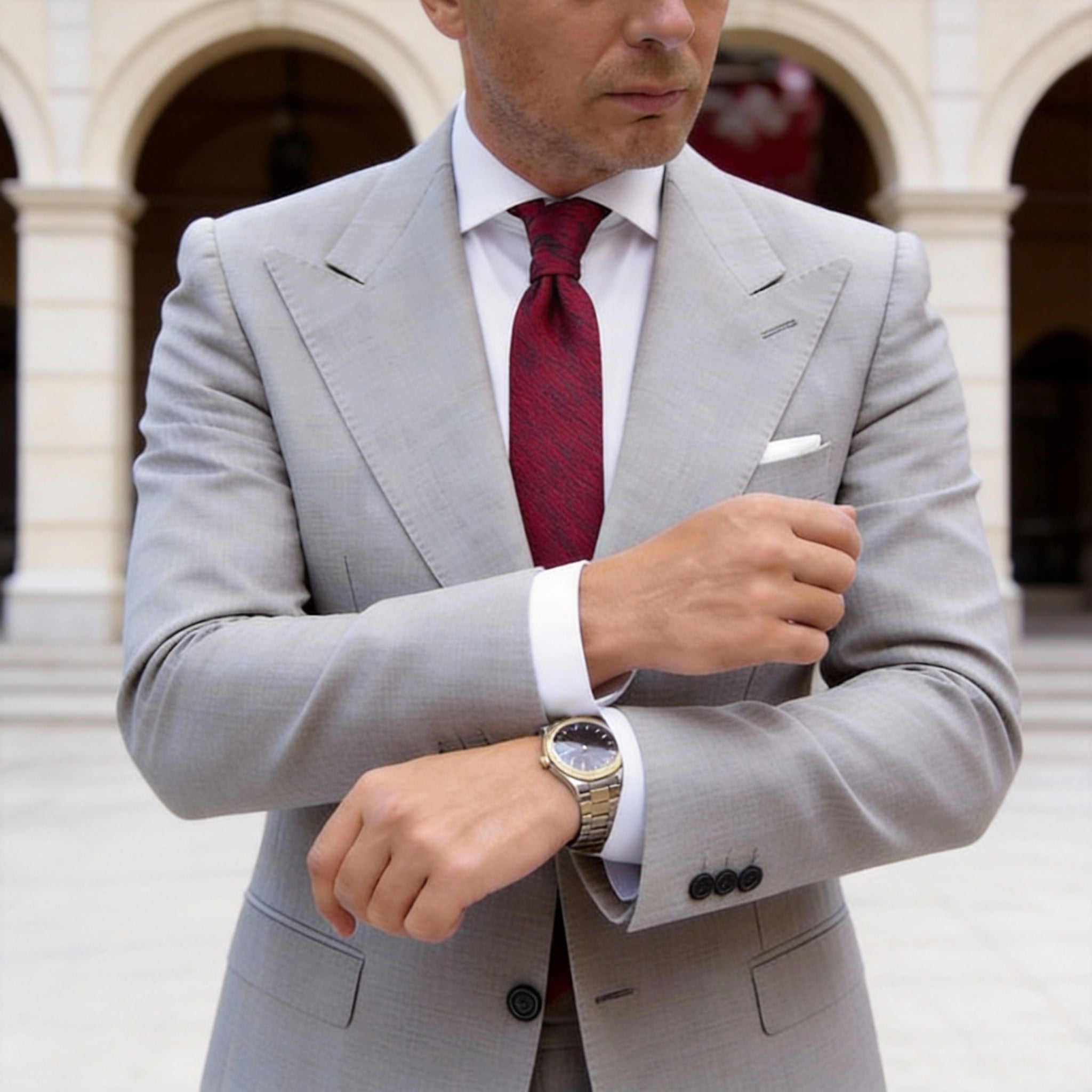 Red With Dark Blue Striped Necktie