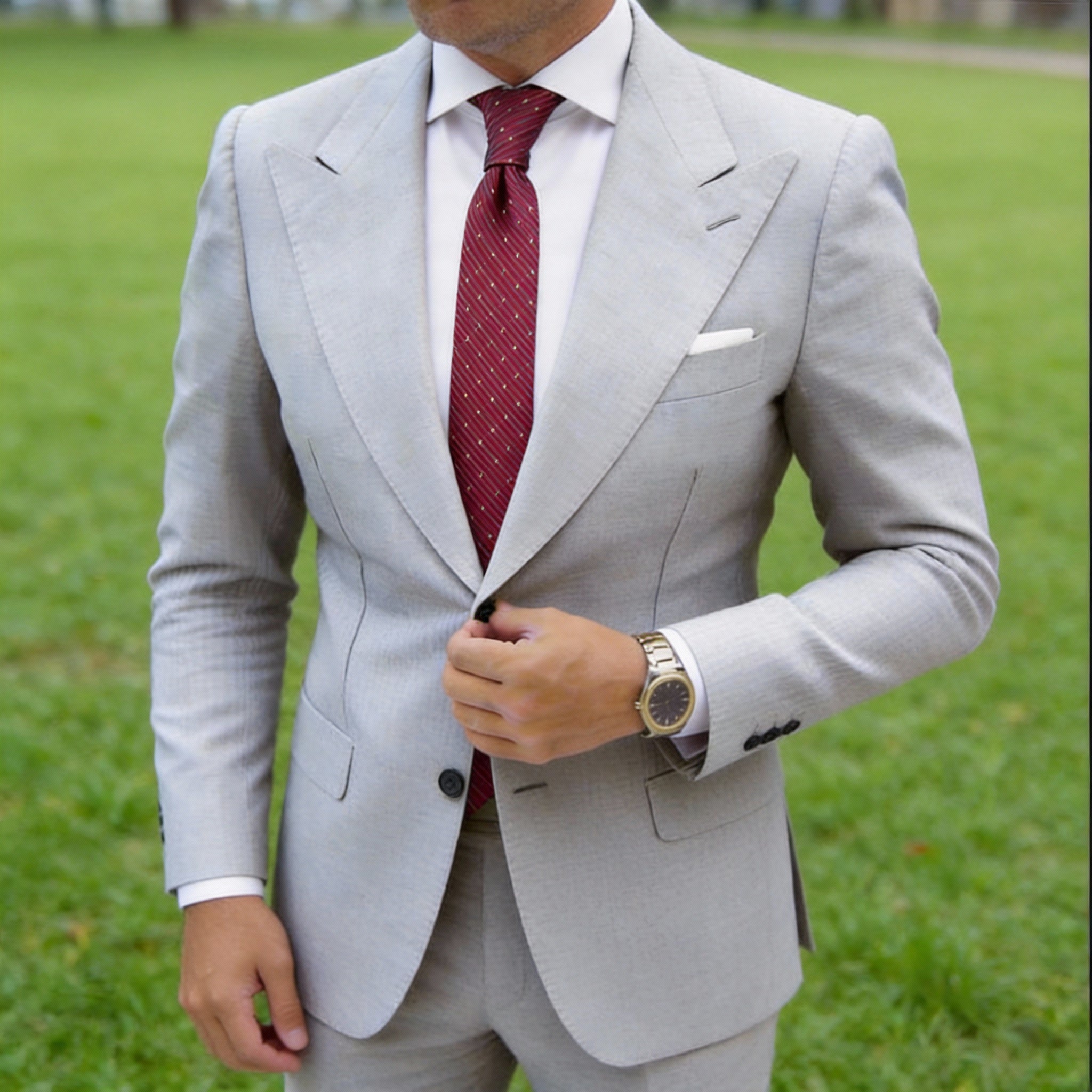 Red With Blue Stripes Yellow Motifs Necktie