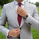 Red With Blue Stripes Yellow Motifs Necktie