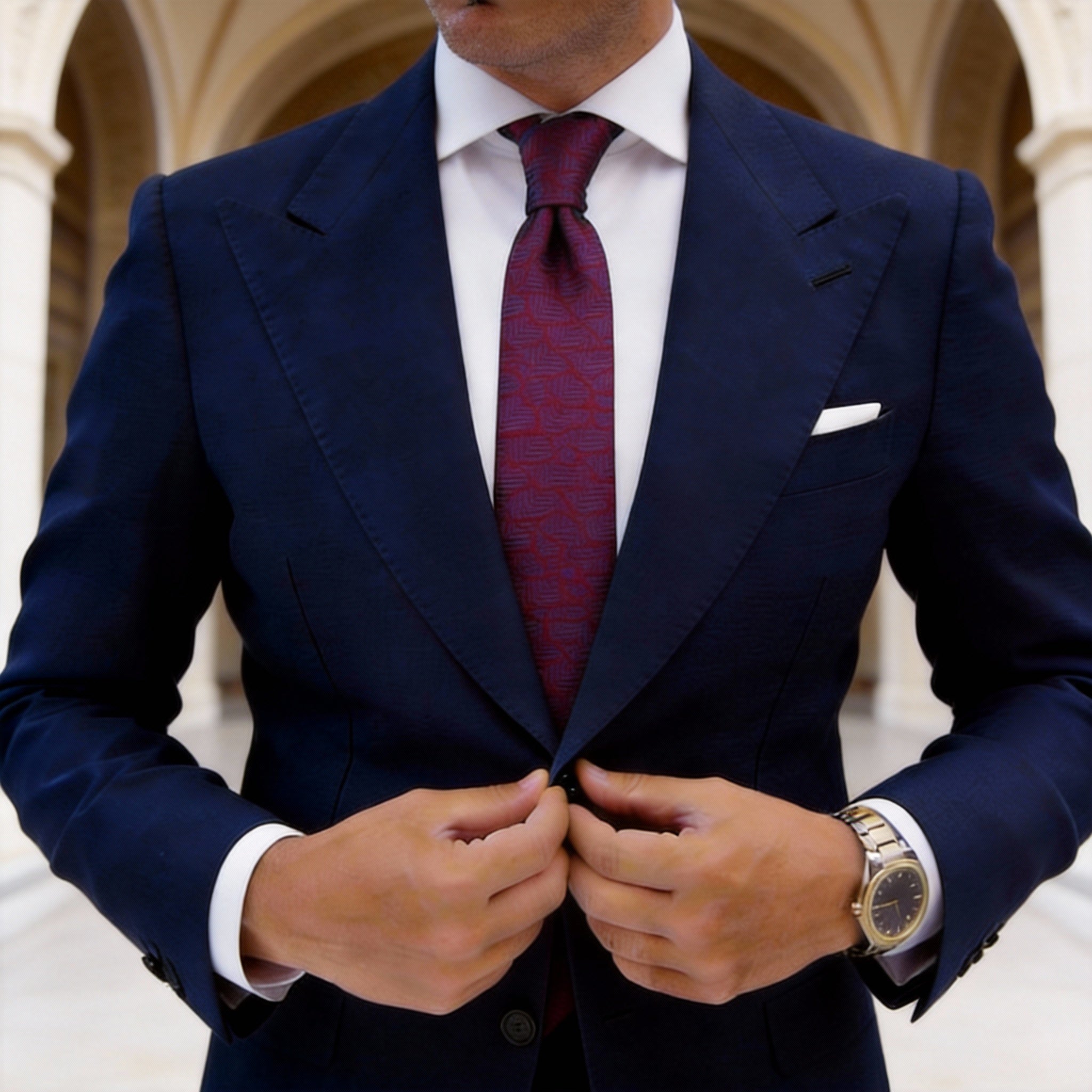 Purple With Red Abstract Geometric Necktie