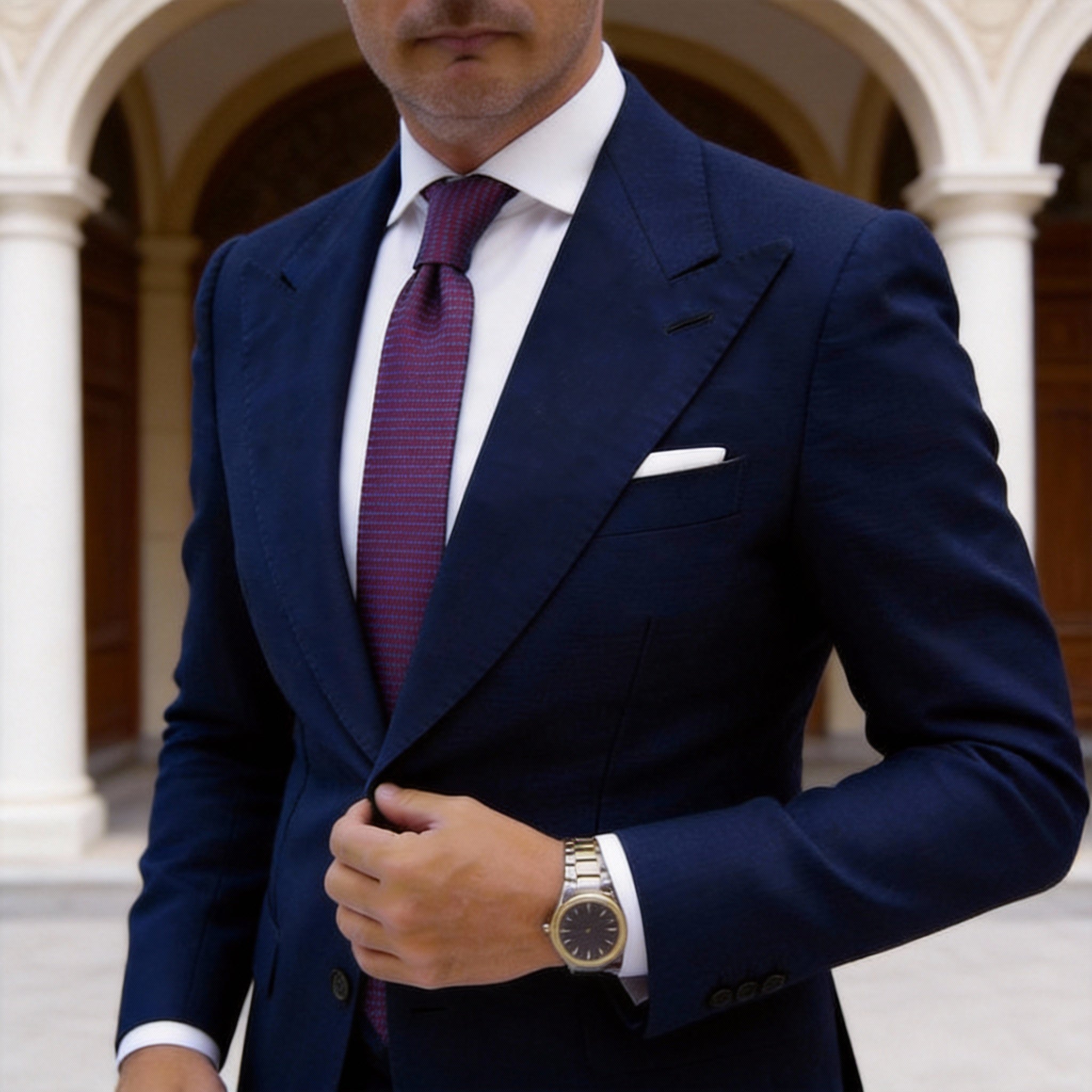 Red With Blue Geometric Necktie