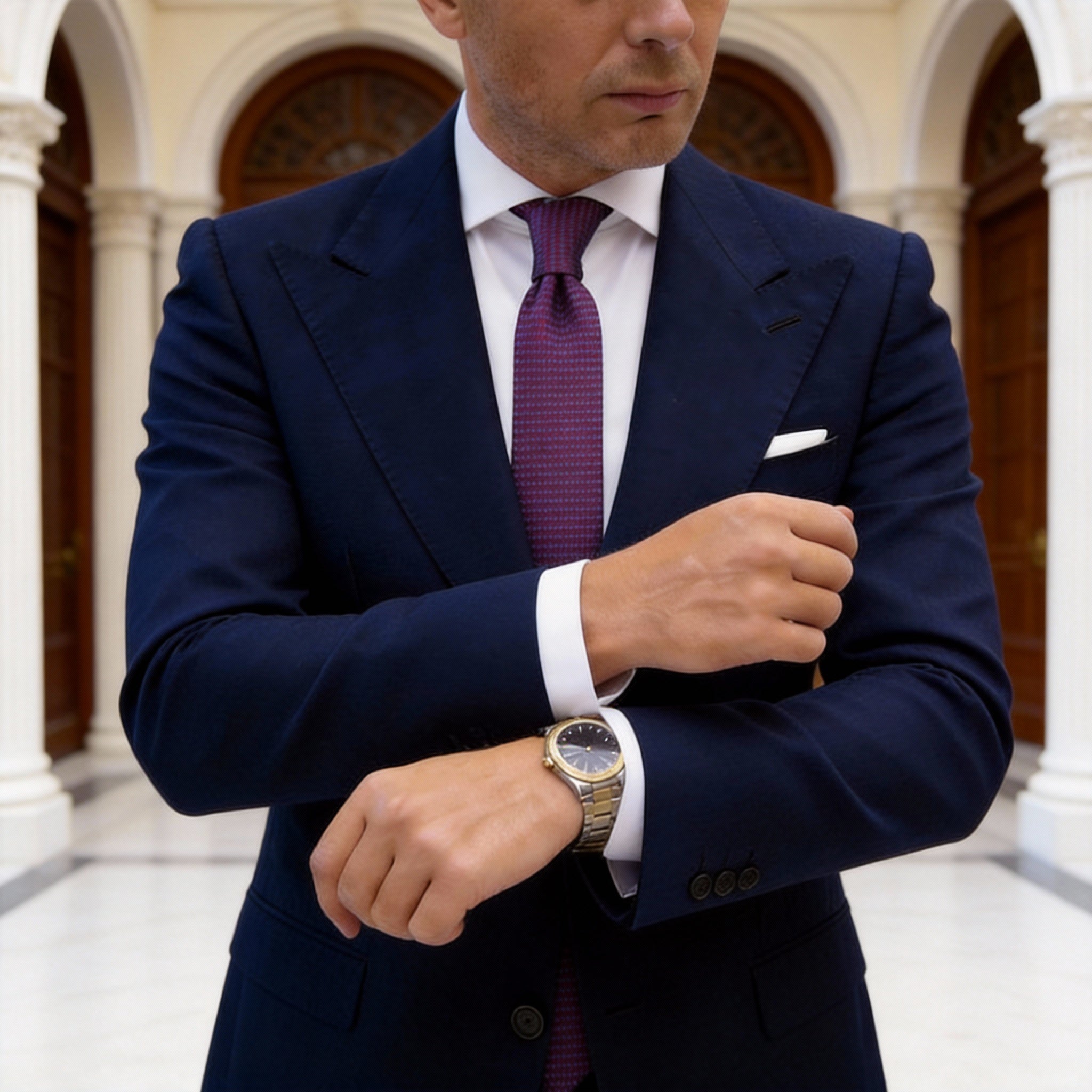 Red With Blue Geometric Necktie